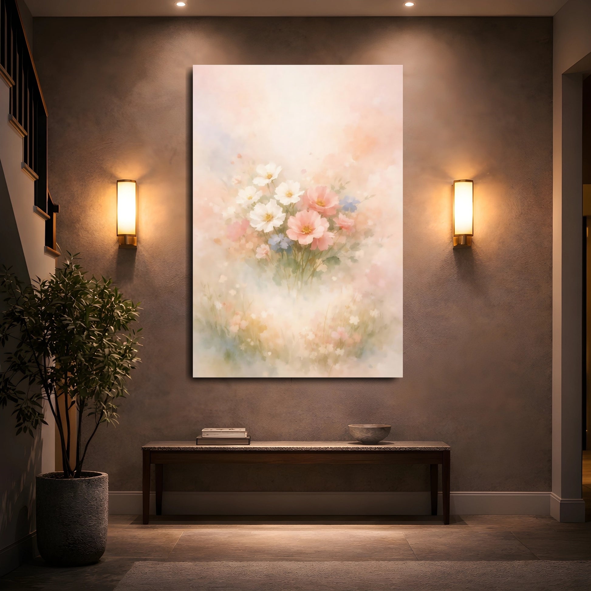 Mockup 4. Floral Floral Bouquet Pastel Floral Bouquet shown as stretched canvas wall art