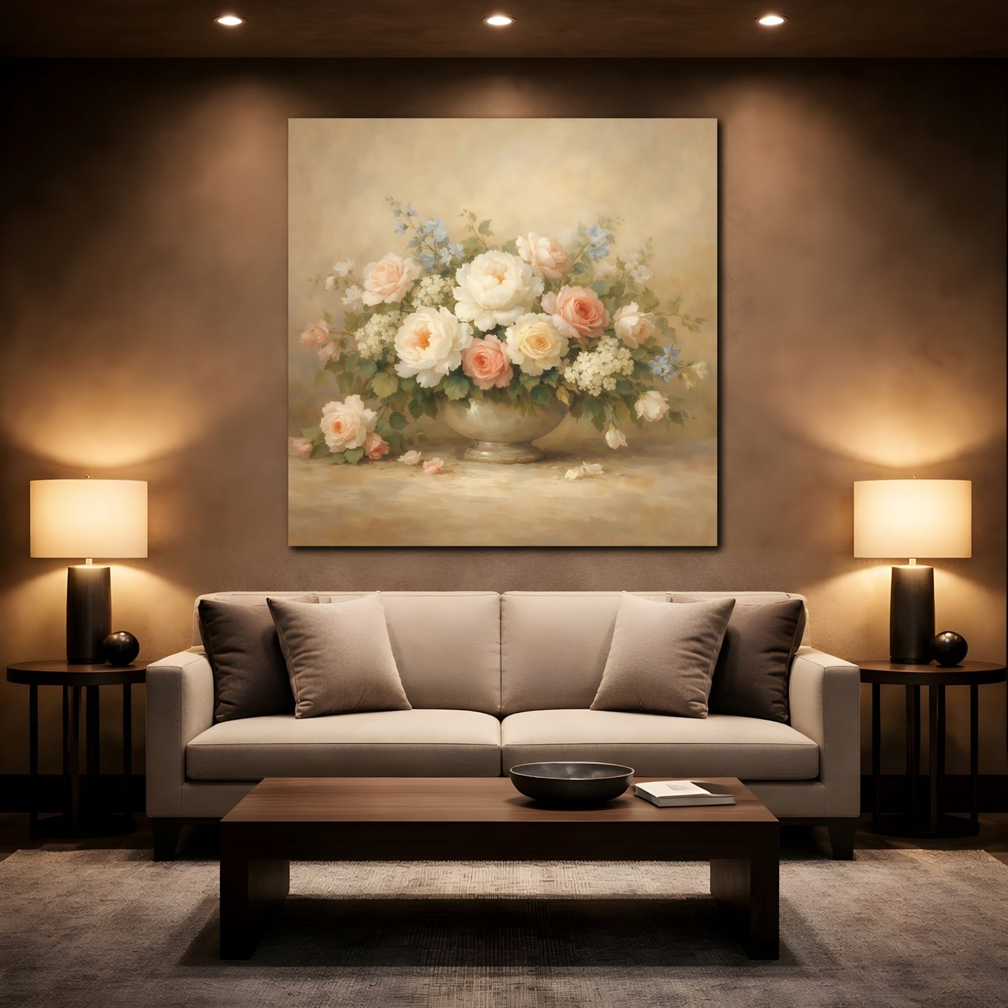 Mockup 2. Floral Floral Bouquet Pastel Floral shown as stretched canvas wall art