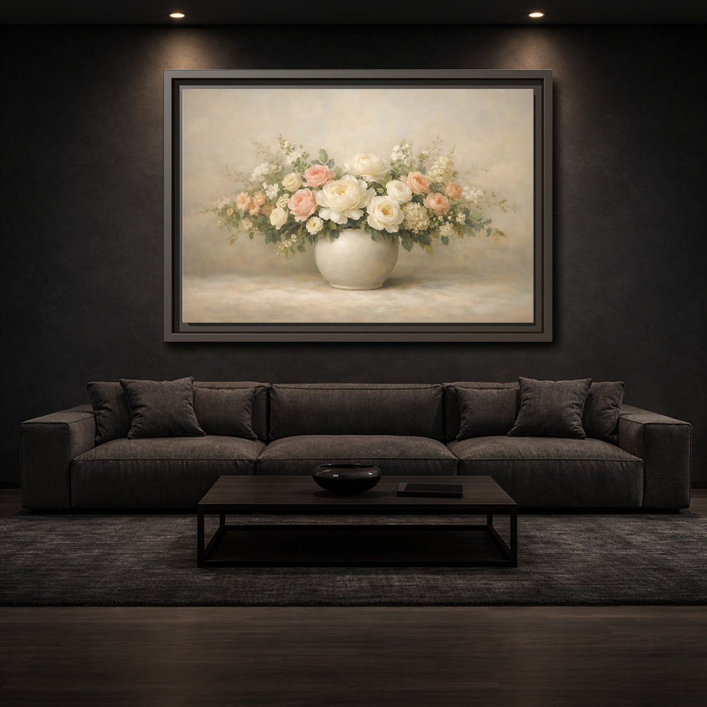 Mockup 2. Floral Floral Bouquet Pastel Floral shown as stretched canvas wall art