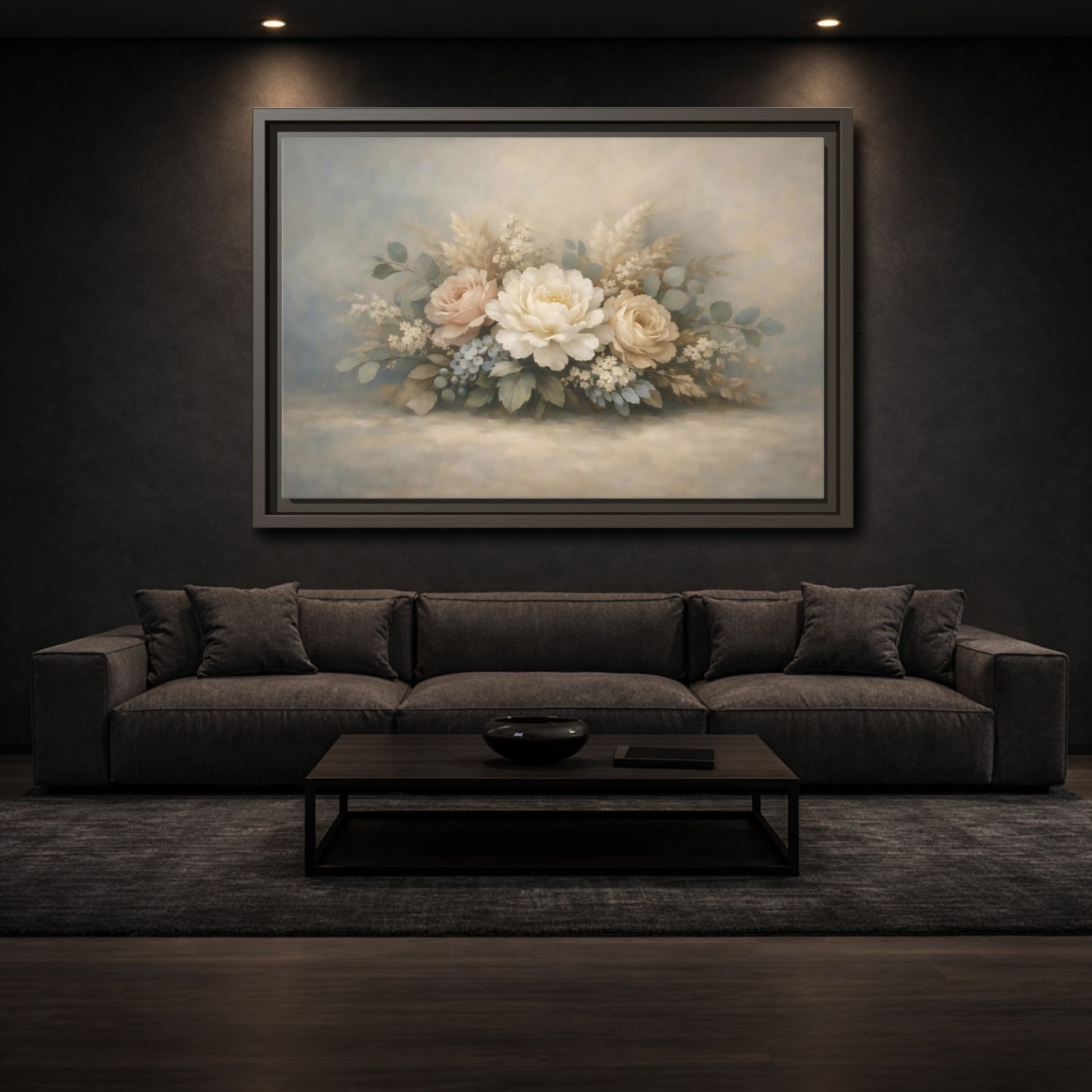 Mockup 2. Floral Floral Bouquet Pastel Floral shown as stretched canvas wall art