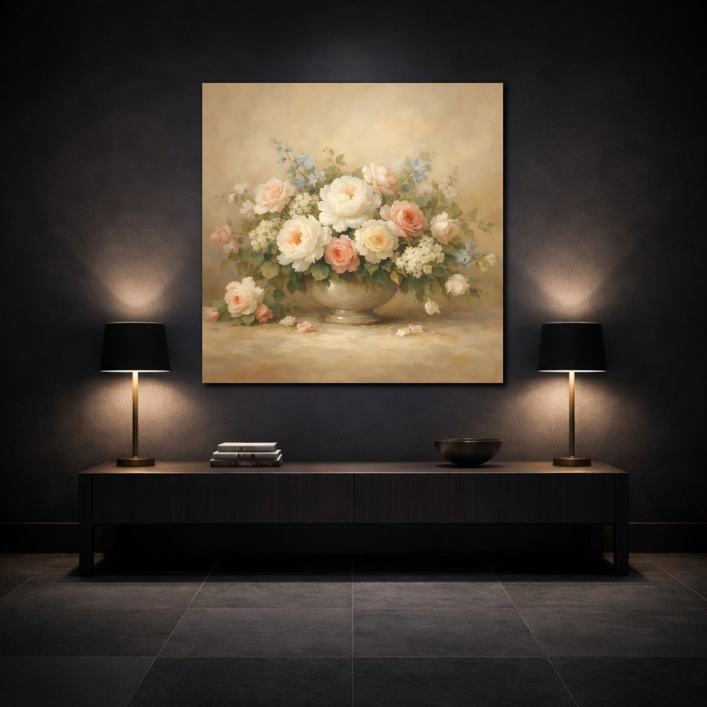 Mockup 3. Floral Floral Bouquet Pastel Floral shown as stretched canvas wall art