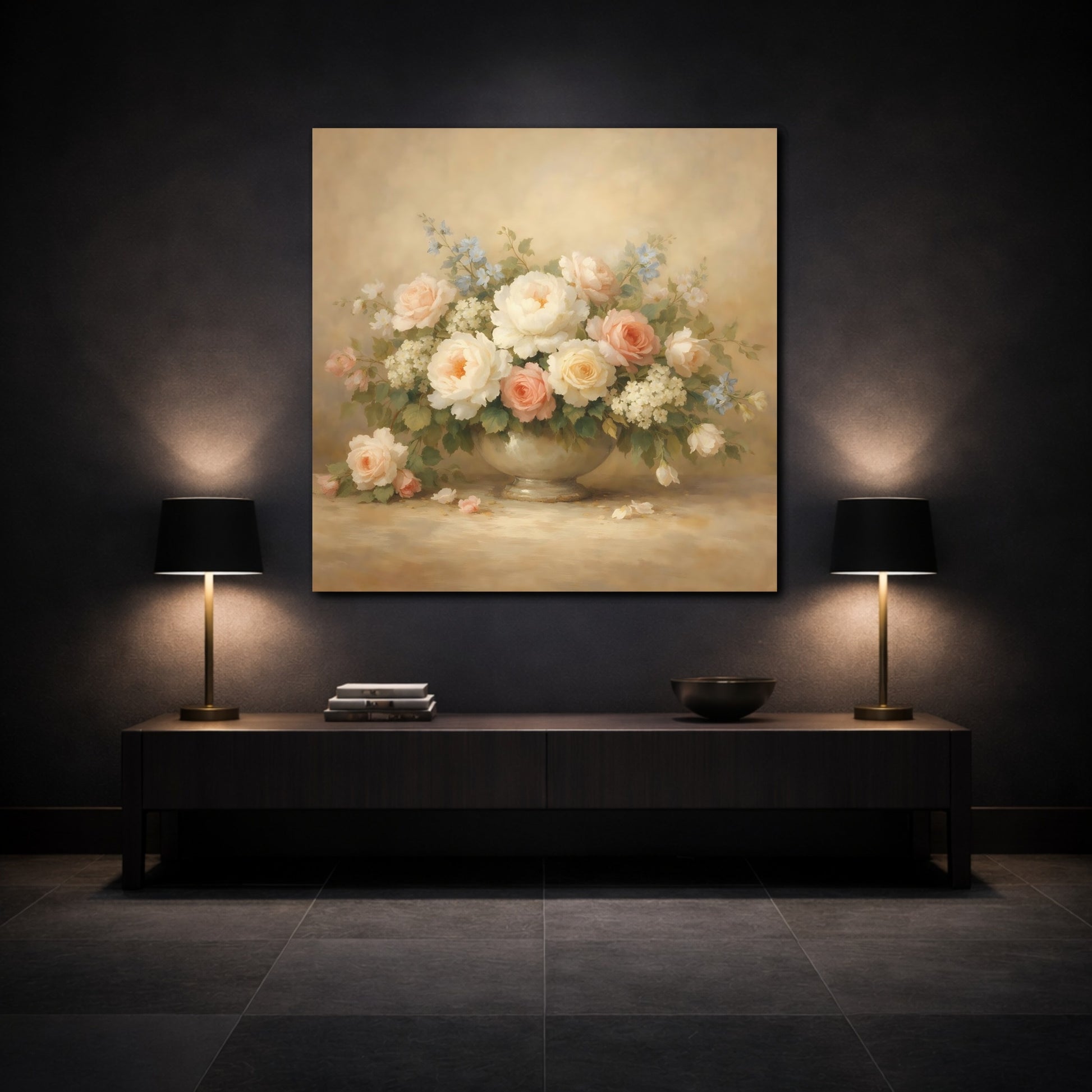 Mockup 3. Floral Floral Bouquet Pastel Floral shown as stretched canvas wall art