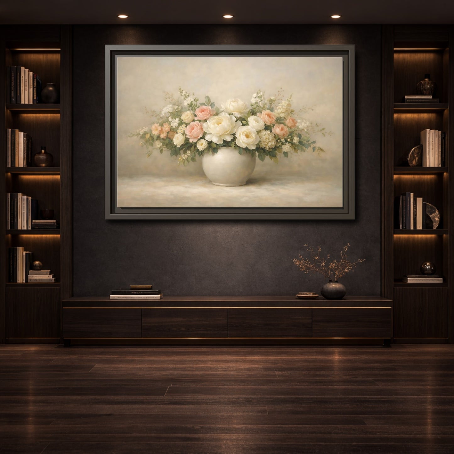 Mockup 3. Floral Floral Bouquet Pastel Floral shown as stretched canvas wall art