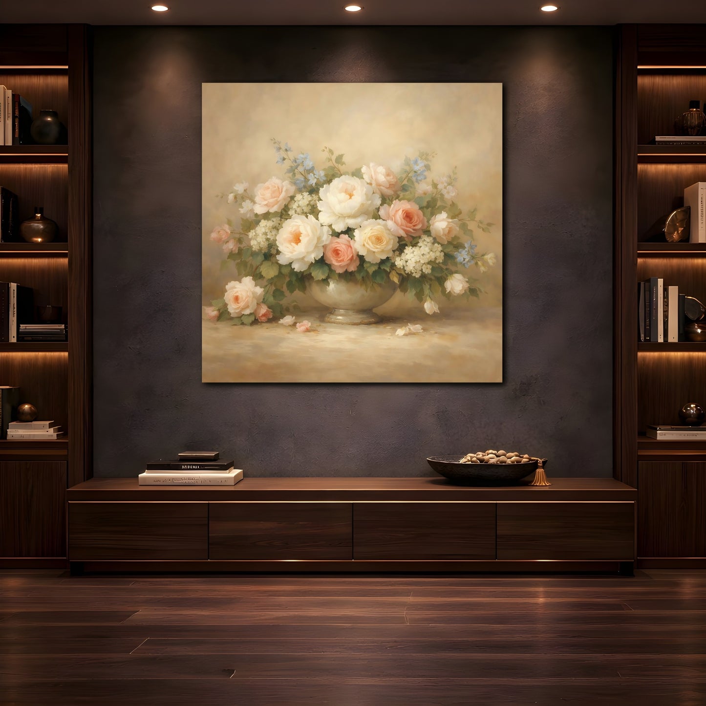 Mockup 4. Floral Floral Bouquet Pastel Floral shown as stretched canvas wall art