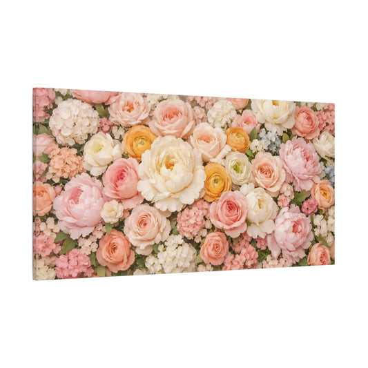 Main Mockup. Floral Floral Bouquet Pastel Flowers shown as stretched canvas wall art
