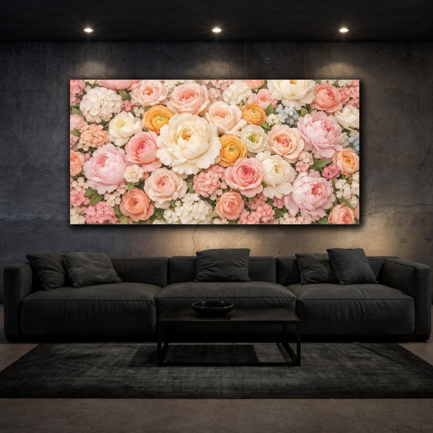 Mockup 2. Floral Floral Bouquet Pastel Flowers shown as stretched canvas wall art