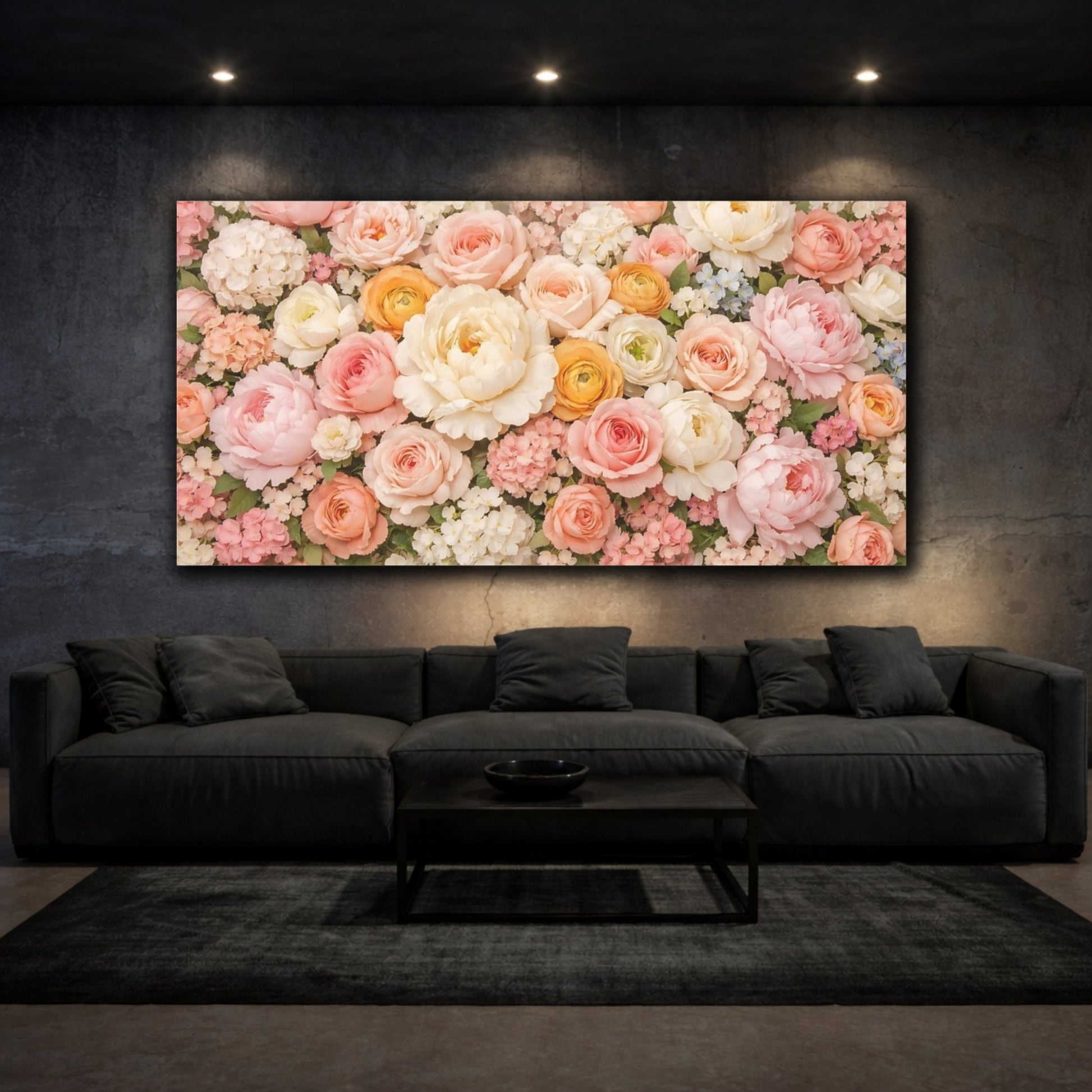 Mockup 2. Floral Floral Bouquet Pastel Flowers shown as stretched canvas wall art