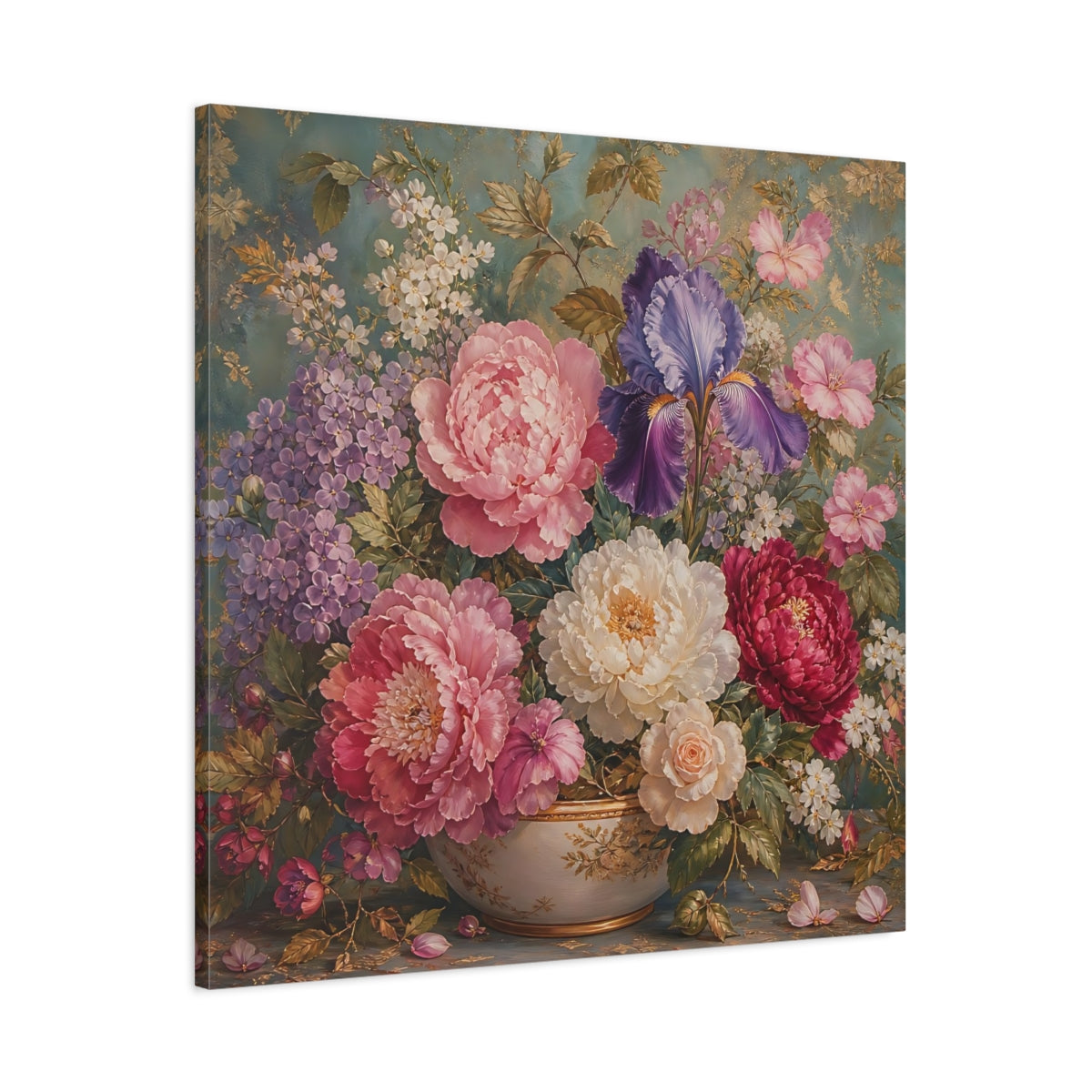 Main Mockup. Floral Floral Bouquet Pink Purple Teal shown as stretched canvas wall art