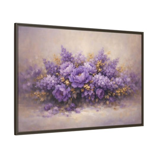 Main Mockup. Floral Floral Bouquet Purple Floral shown as stretched canvas wall art