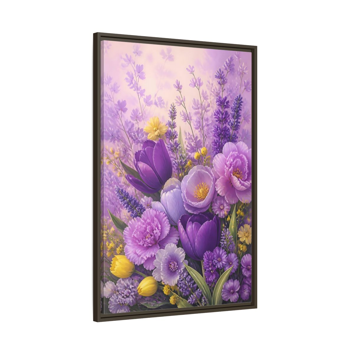Main Mockup. Floral Floral Bouquet Purple Floral shown as framed canvas print