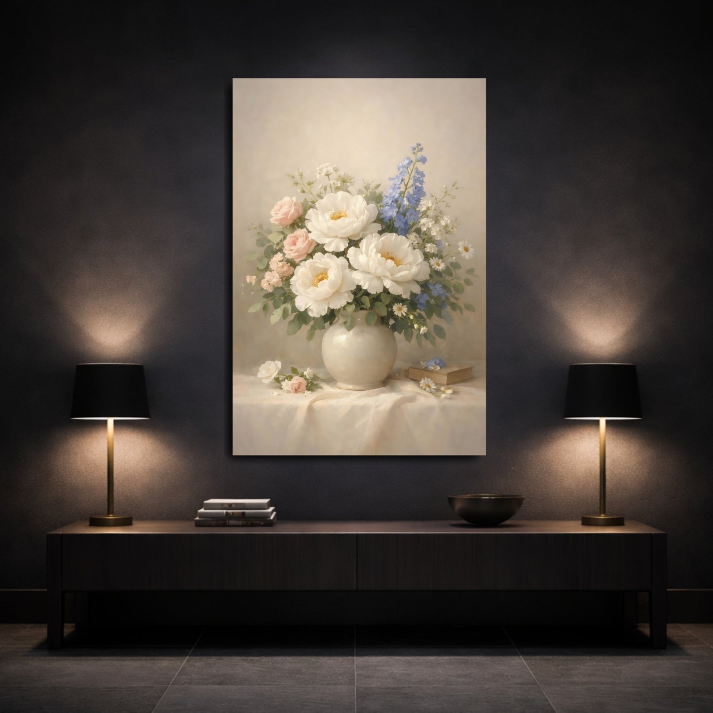 Mockup 2. Floral Floral Bouquet Soft Floral Bouquet shown as stretched canvas wall art