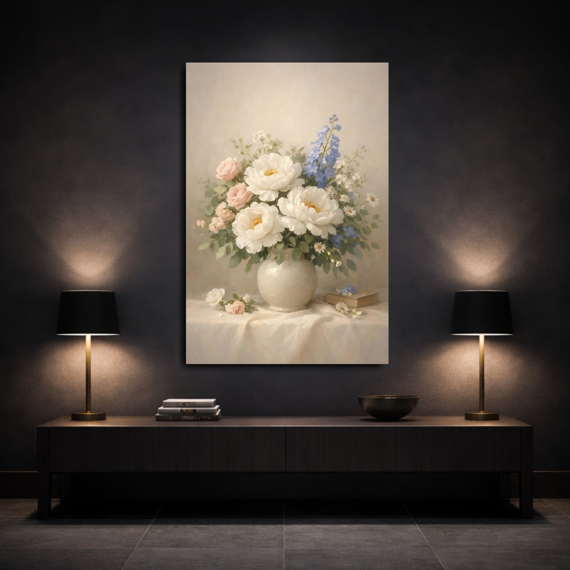 Mockup 2. Floral Floral Bouquet Soft Floral Bouquet shown as stretched canvas wall art