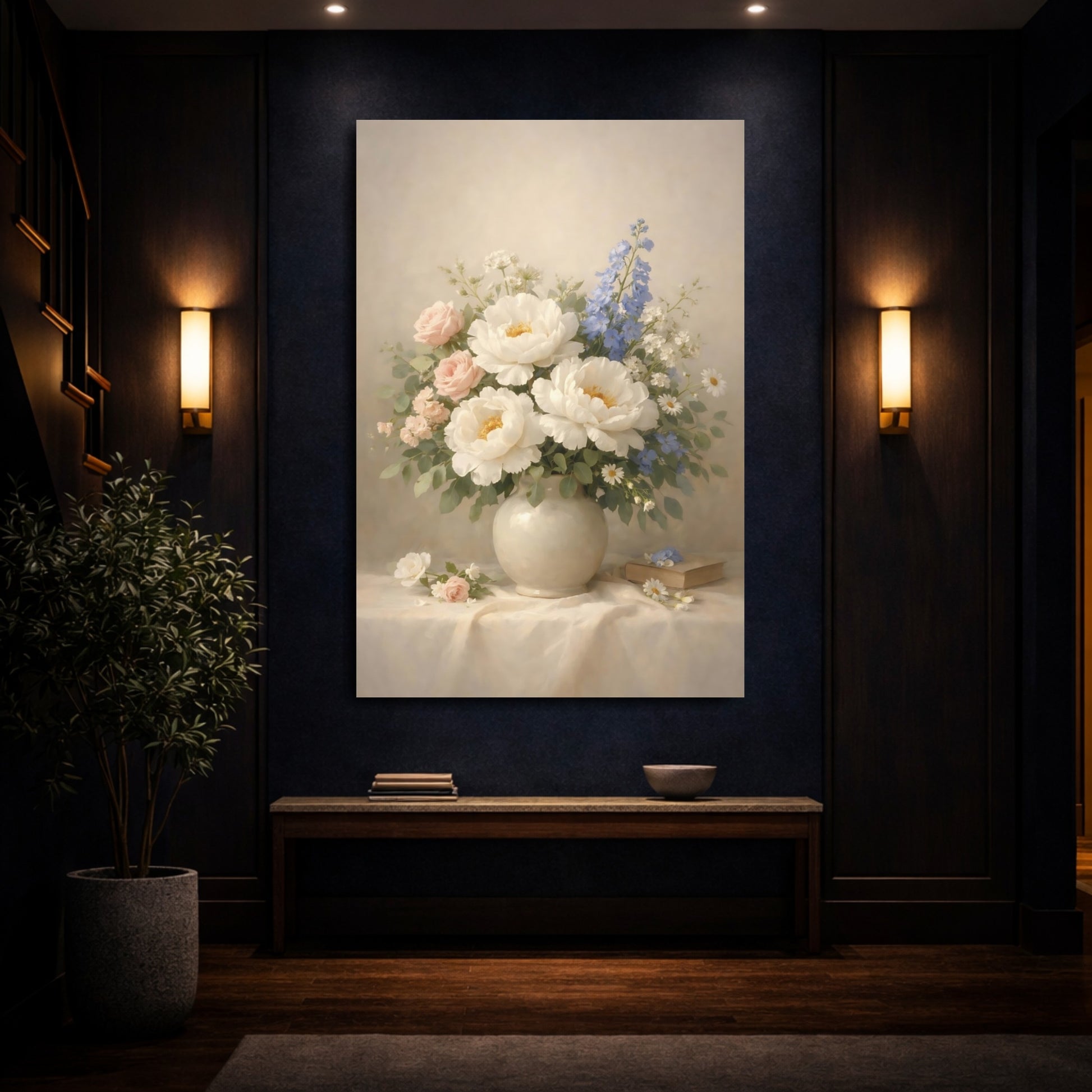 Mockup 3. Floral Floral Bouquet Soft Floral Bouquet shown as stretched canvas wall art