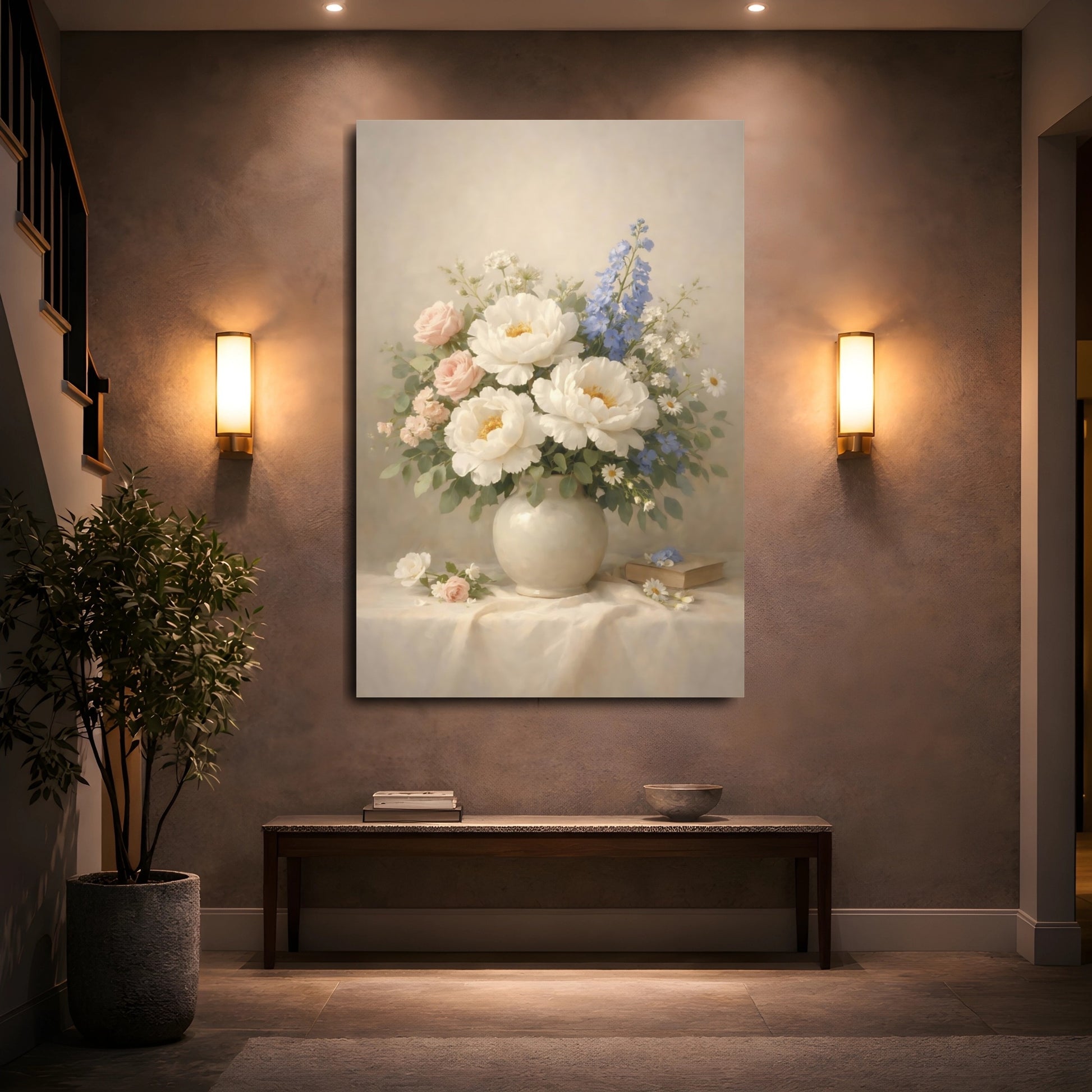 Mockup 4. Floral Floral Bouquet Soft Floral Bouquet shown as stretched canvas wall art