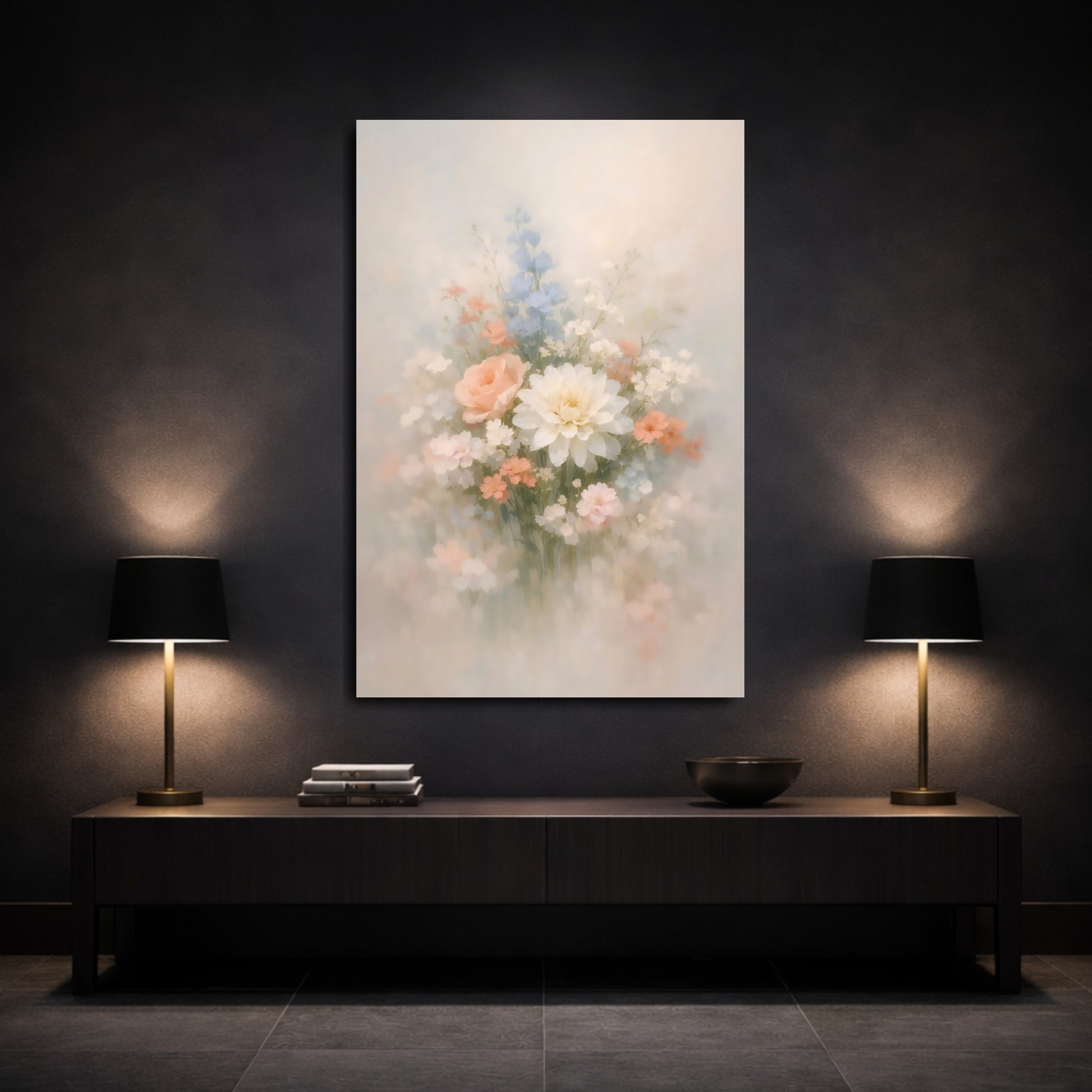 Mockup 2. Floral Floral Bouquet Soft Floral shown as stretched canvas wall art