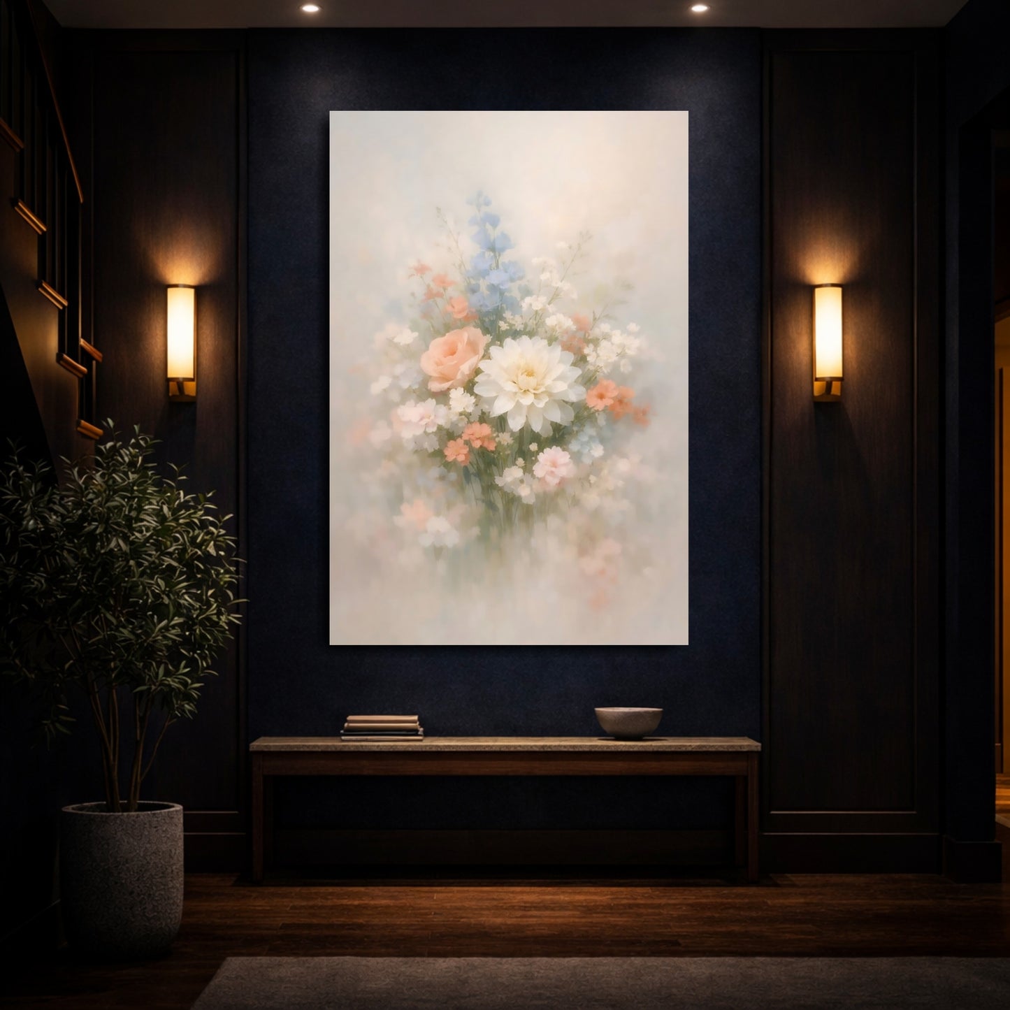 Mockup 3. Floral Floral Bouquet Soft Floral shown as stretched canvas wall art