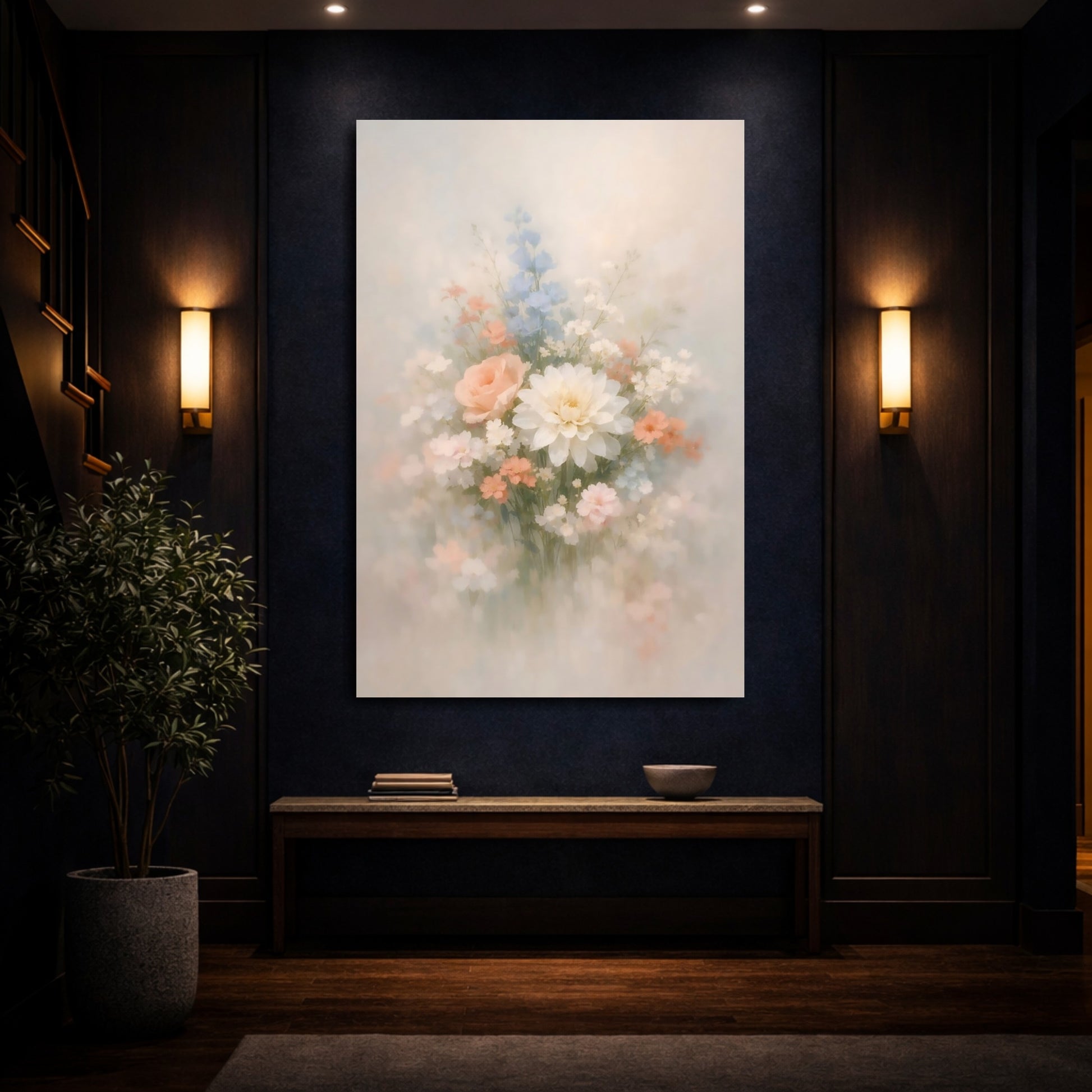 Mockup 3. Floral Floral Bouquet Soft Floral shown as stretched canvas wall art