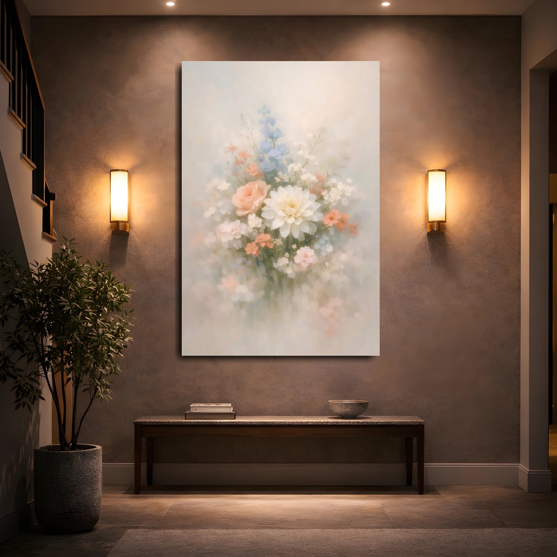Mockup 4. Floral Floral Bouquet Soft Floral shown as stretched canvas wall art
