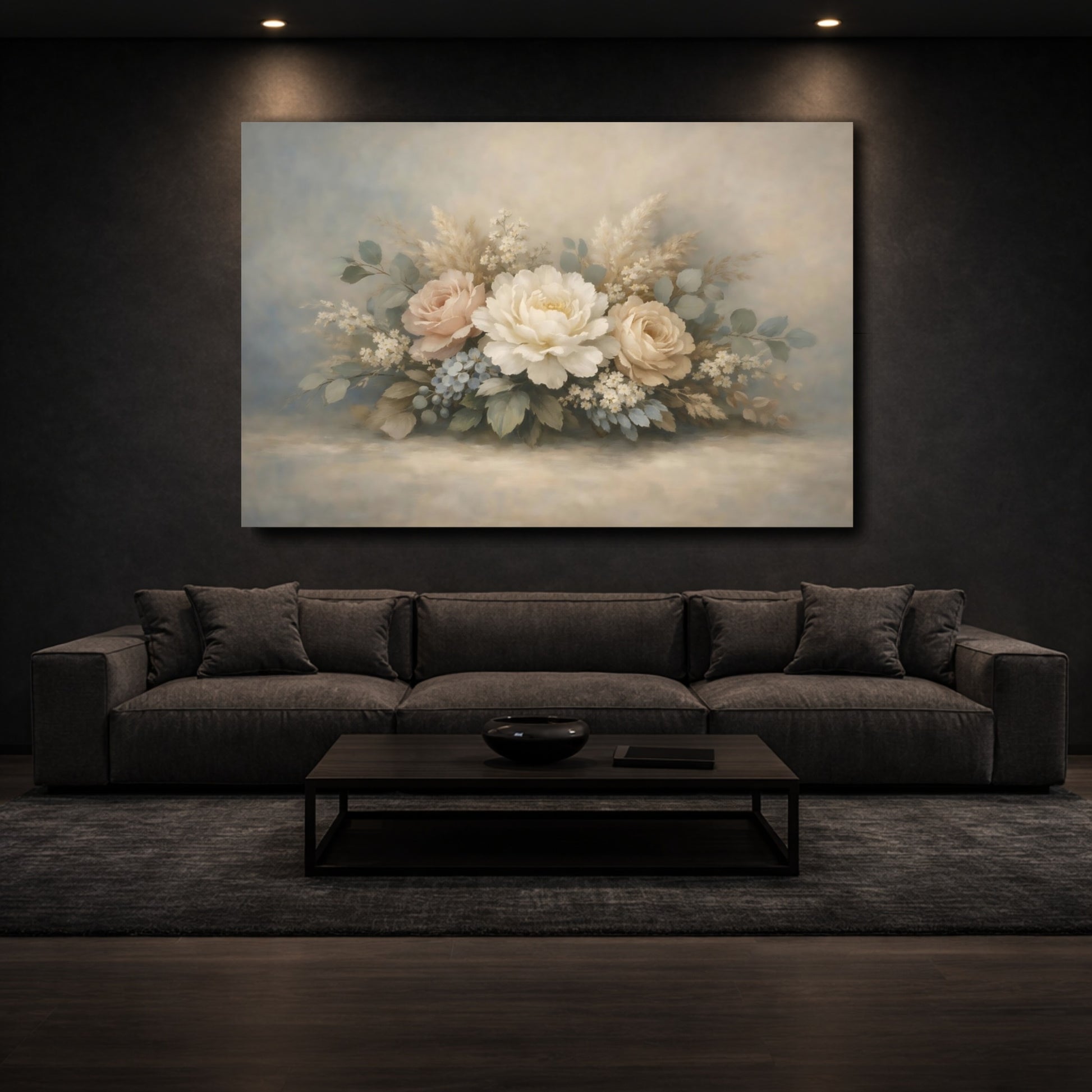 Mockup 2. Floral Floral Bouquet Soft Pastel Floral shown as stretched canvas wall art