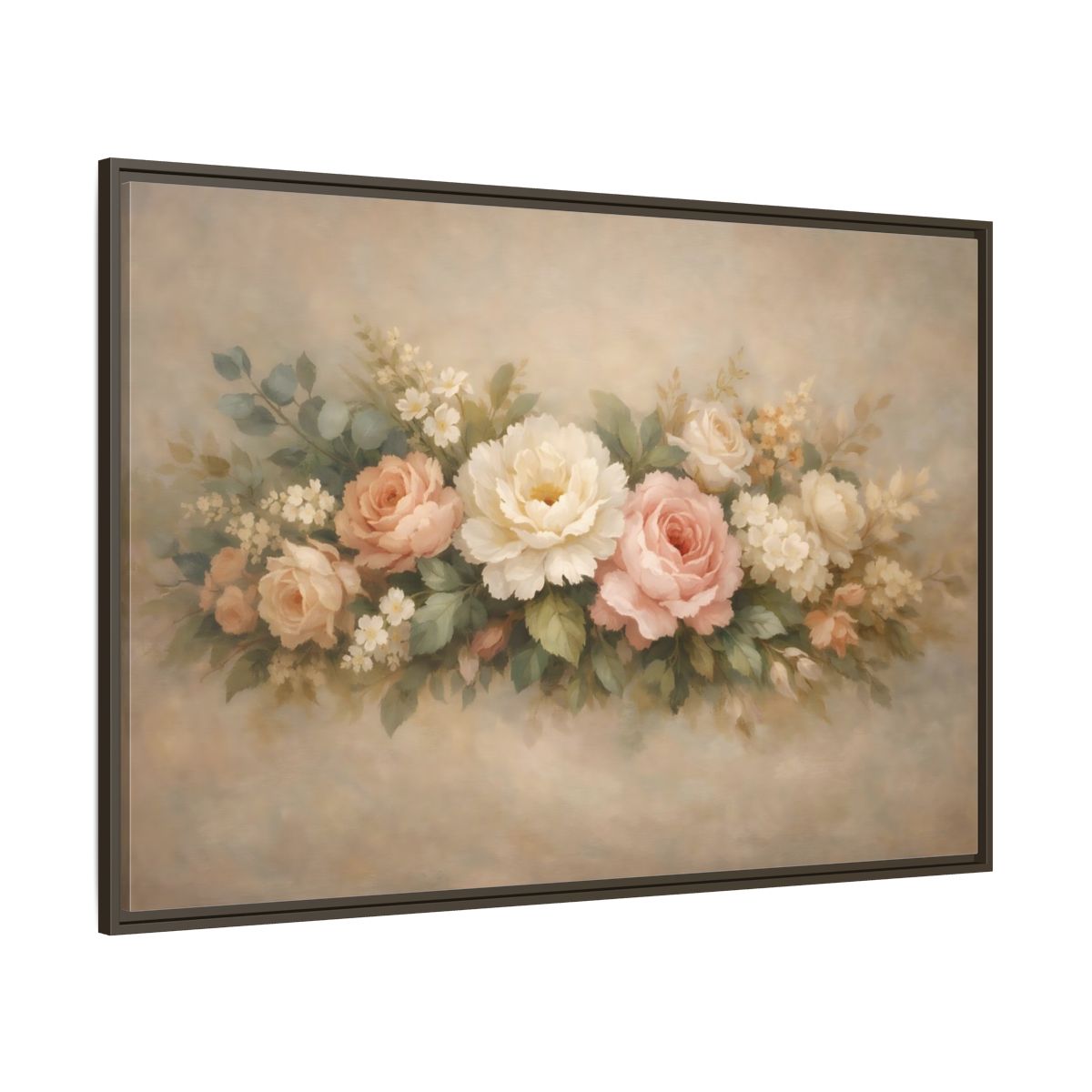Main Mockup. Floral Floral Bouquet Soft Pink Floral shown as stretched canvas wall art
