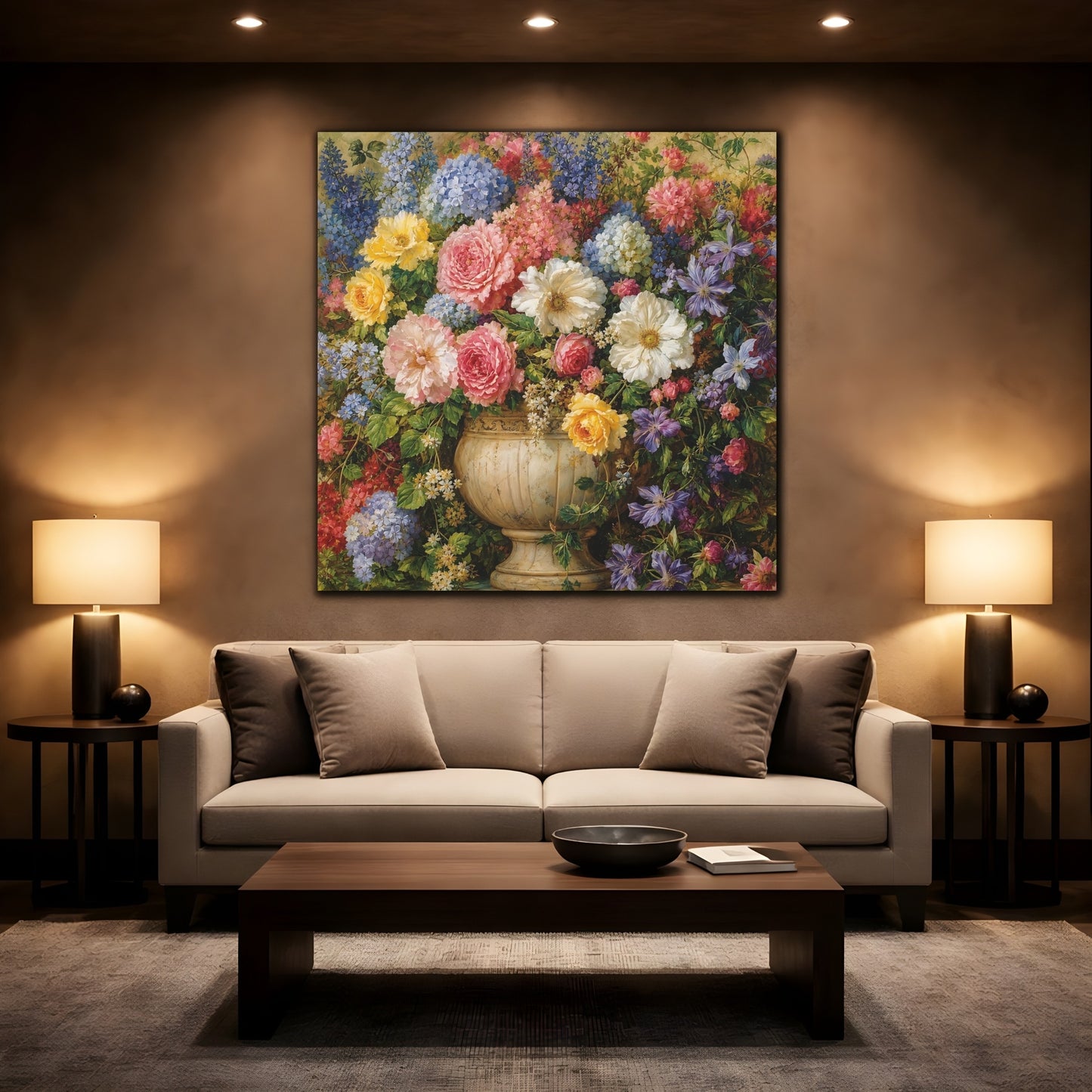 Mockup 2. Floral Floral Bouquet Vibrant Floral Art shown as stretched canvas wall art