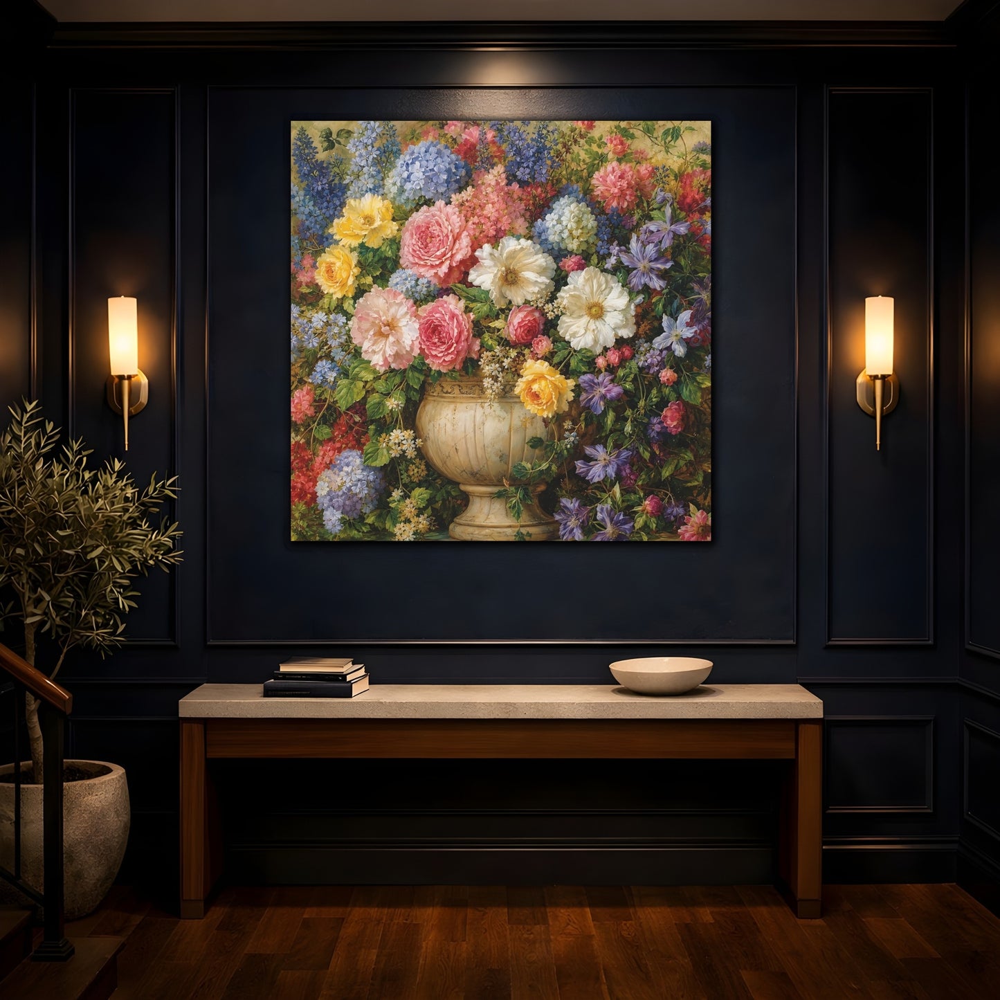 Mockup 4. Floral Floral Bouquet Vibrant Floral Art shown as stretched canvas wall art