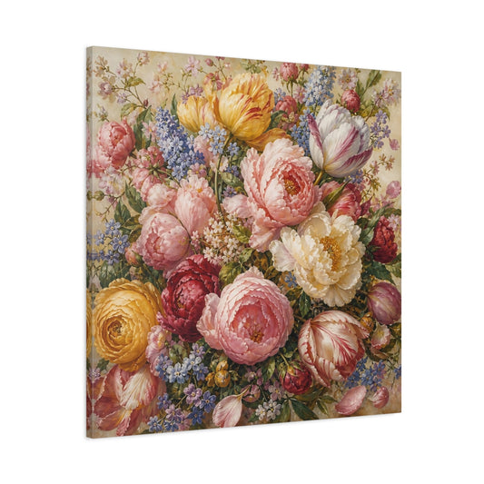 Main Mockup. Floral Floral Bouquet Vibrant Floral shown as stretched canvas wall art