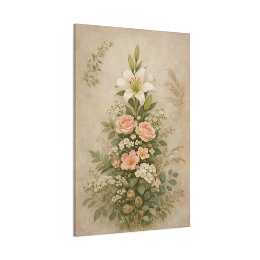 Floral Floral Bouquet Vintage Floral Arrangement shown as stretched canvas wall art