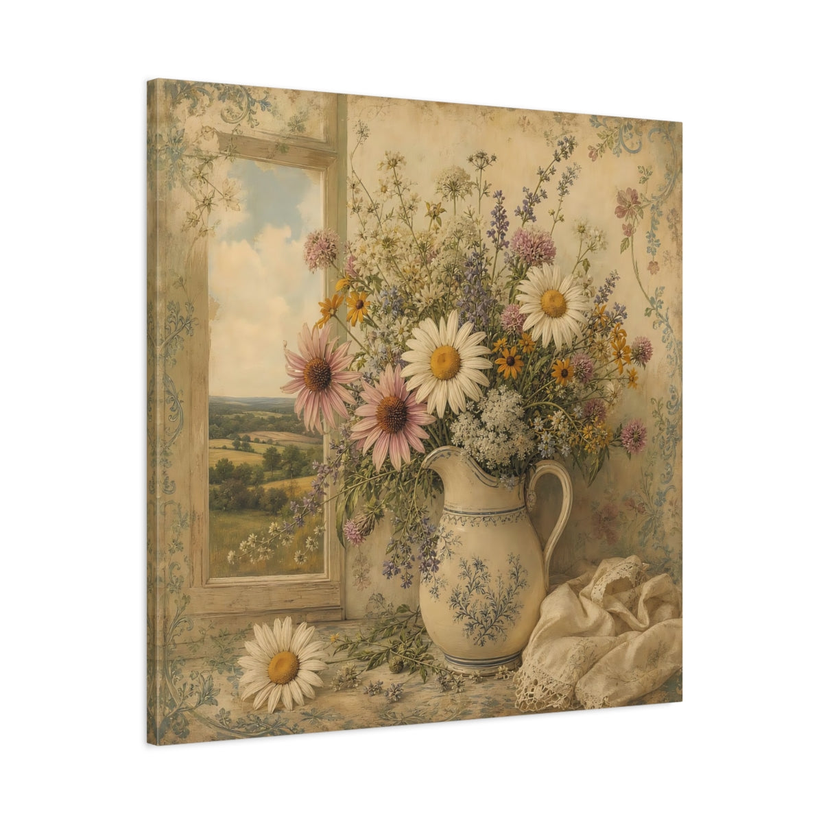 Main Mockup. Floral Floral Bouquet Vintage Floral Bouquet shown as stretched canvas wall art