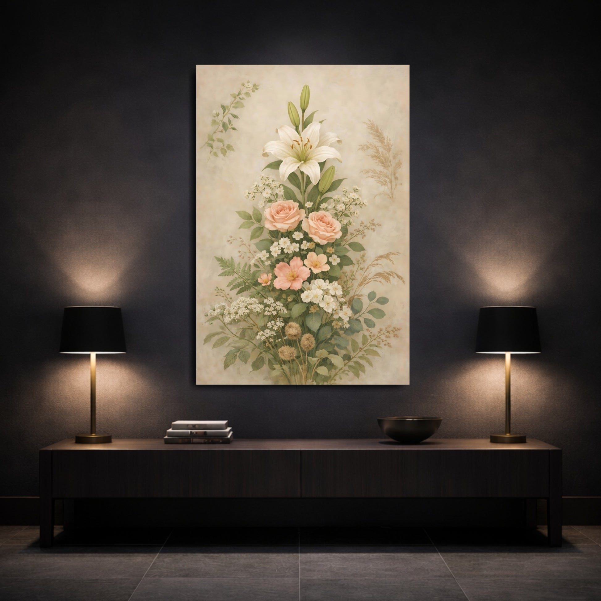 Floral Floral Bouquet Vintage Floral Bouquet shown as front canvas room wall art