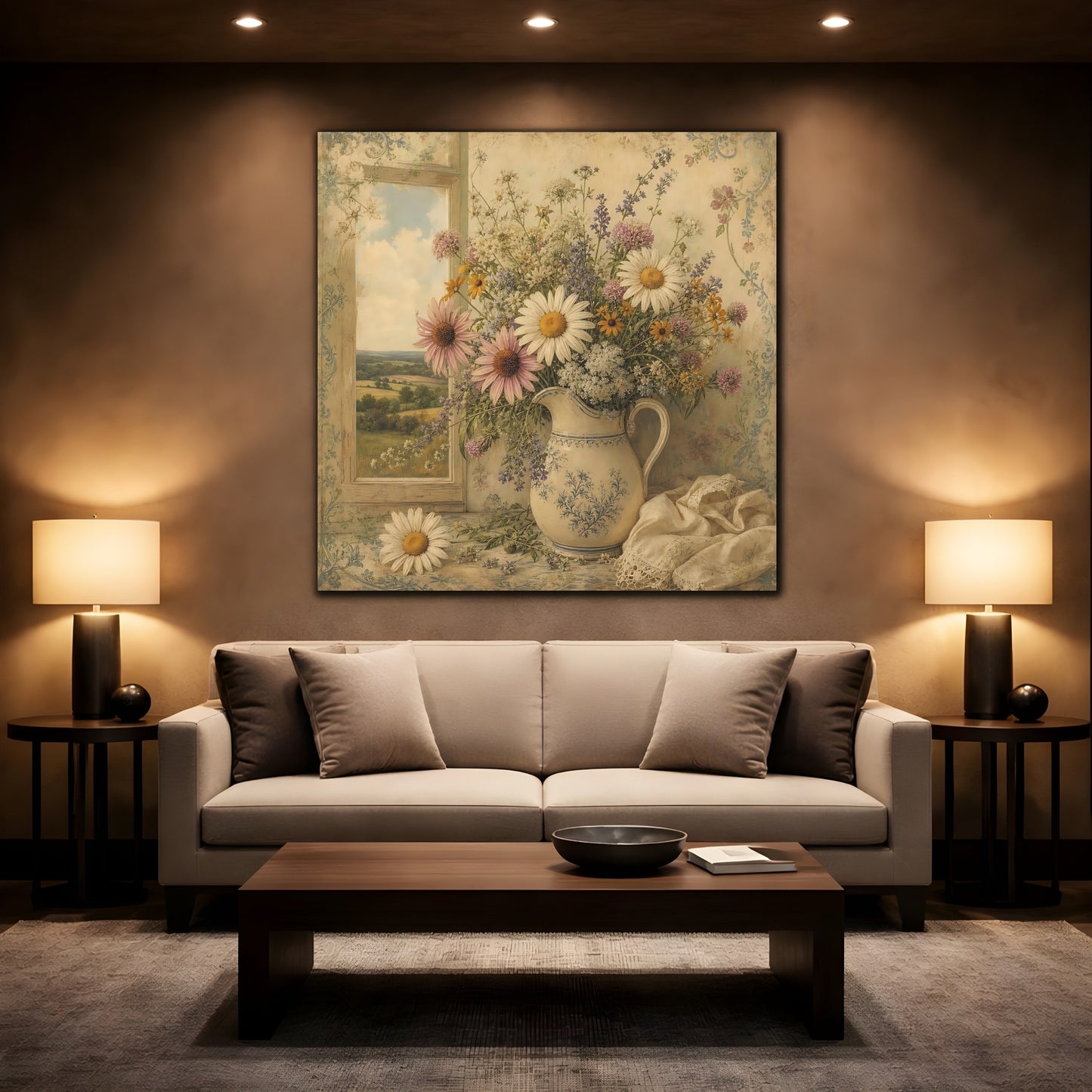 Mockup 2. Floral Floral Bouquet Vintage Floral Bouquet shown as stretched canvas wall art