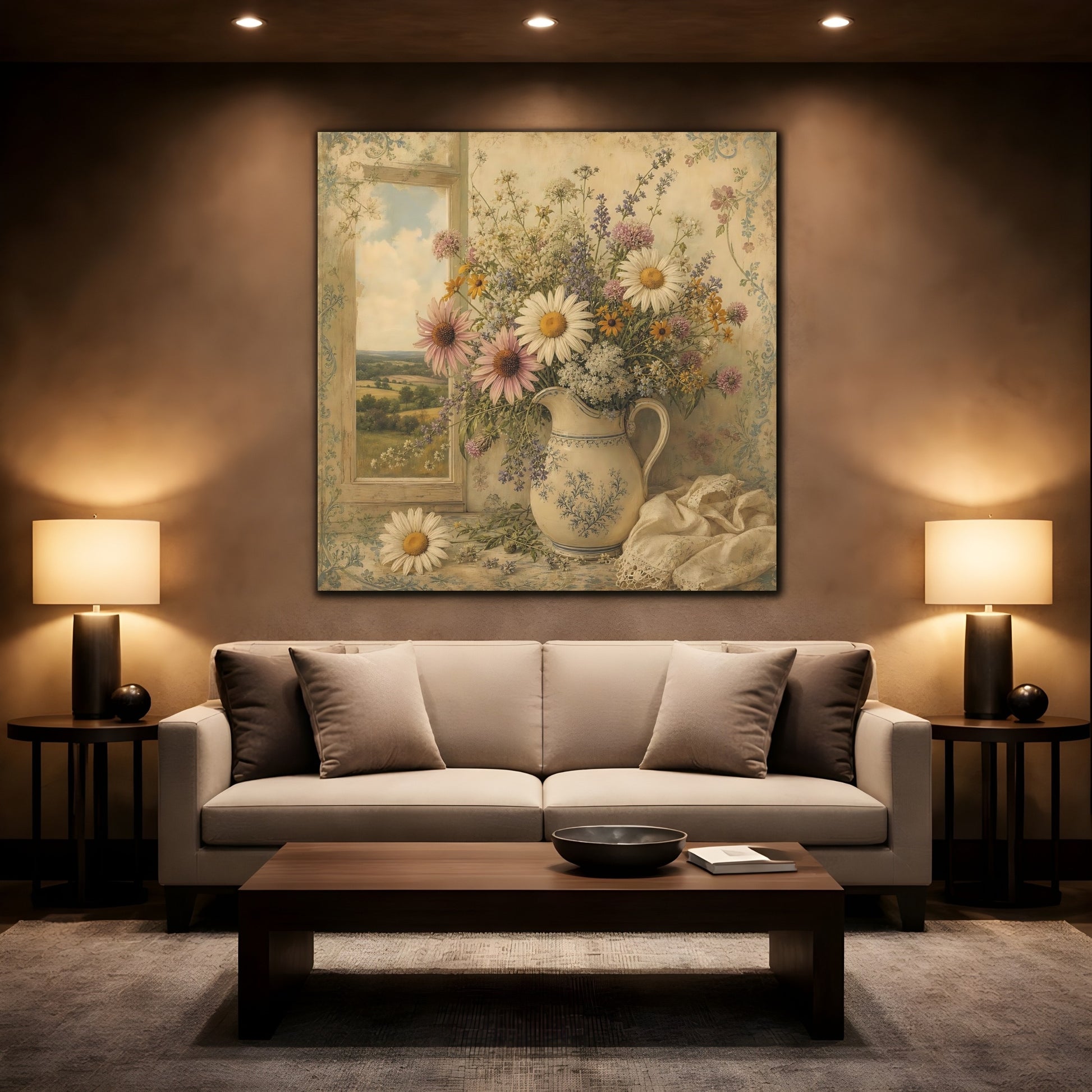 Mockup 2. Floral Floral Bouquet Vintage Floral Bouquet shown as stretched canvas wall art
