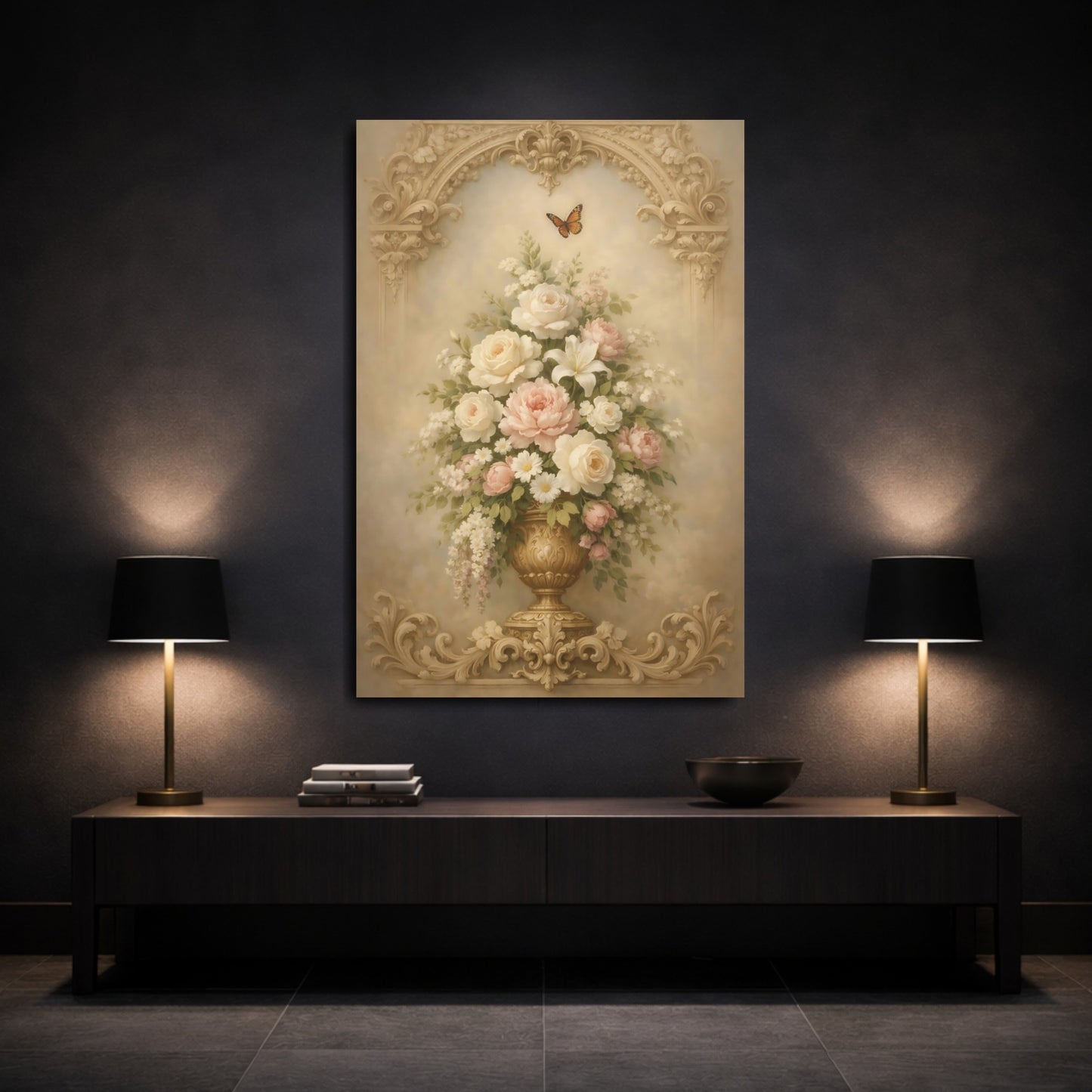 Mockup 2. Floral Floral Bouquet Vintage Floral Bouquet shown as stretched canvas wall art