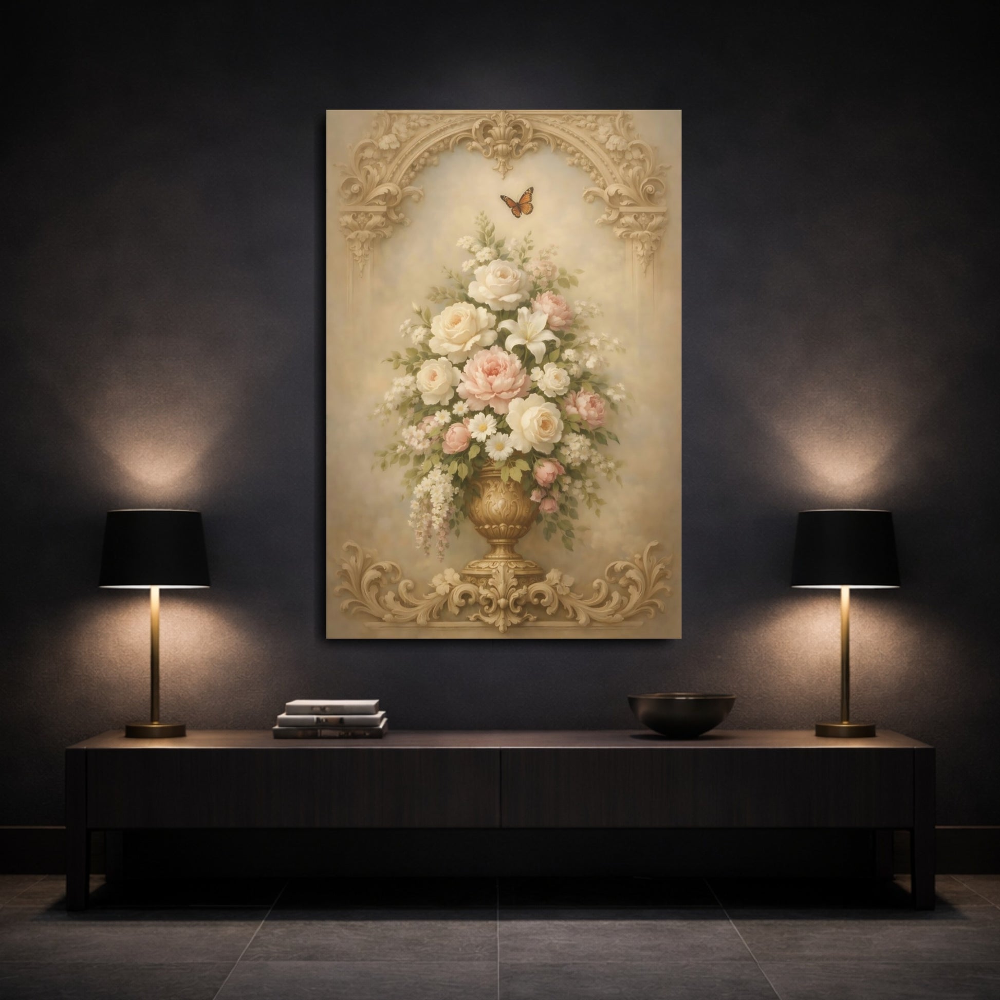 Mockup 2. Floral Floral Bouquet Vintage Floral Bouquet shown as stretched canvas wall art