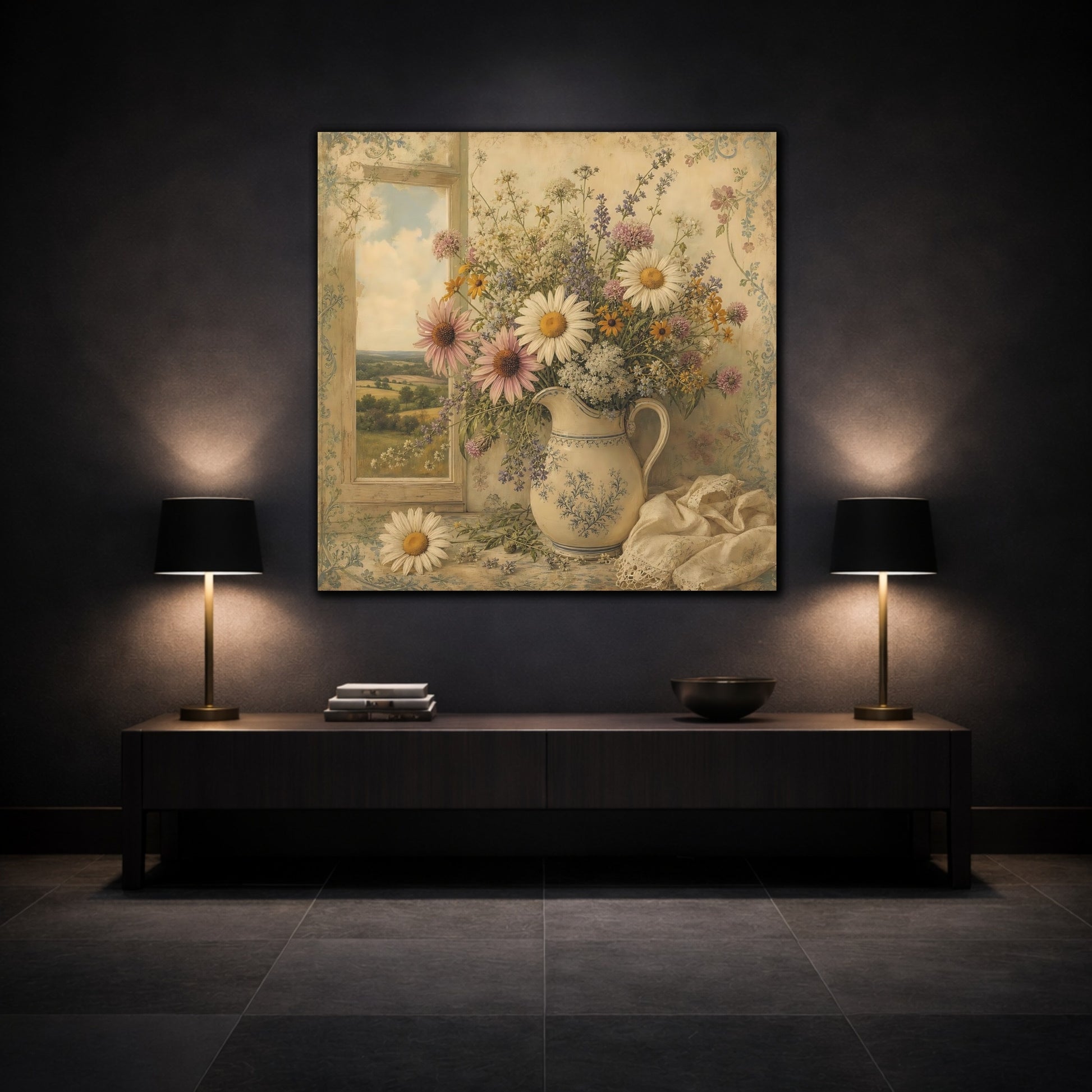 Mockup 3. Floral Floral Bouquet Vintage Floral Bouquet shown as stretched canvas wall art