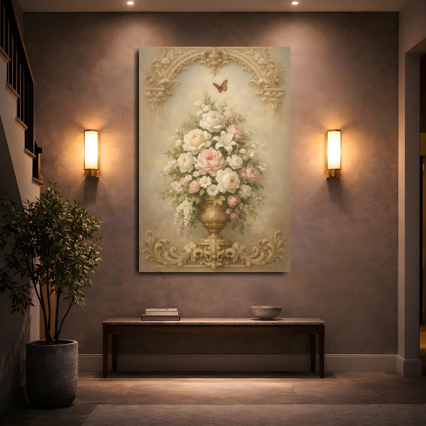 Mockup 4. Floral Floral Bouquet Vintage Floral Bouquet shown as stretched canvas wall art