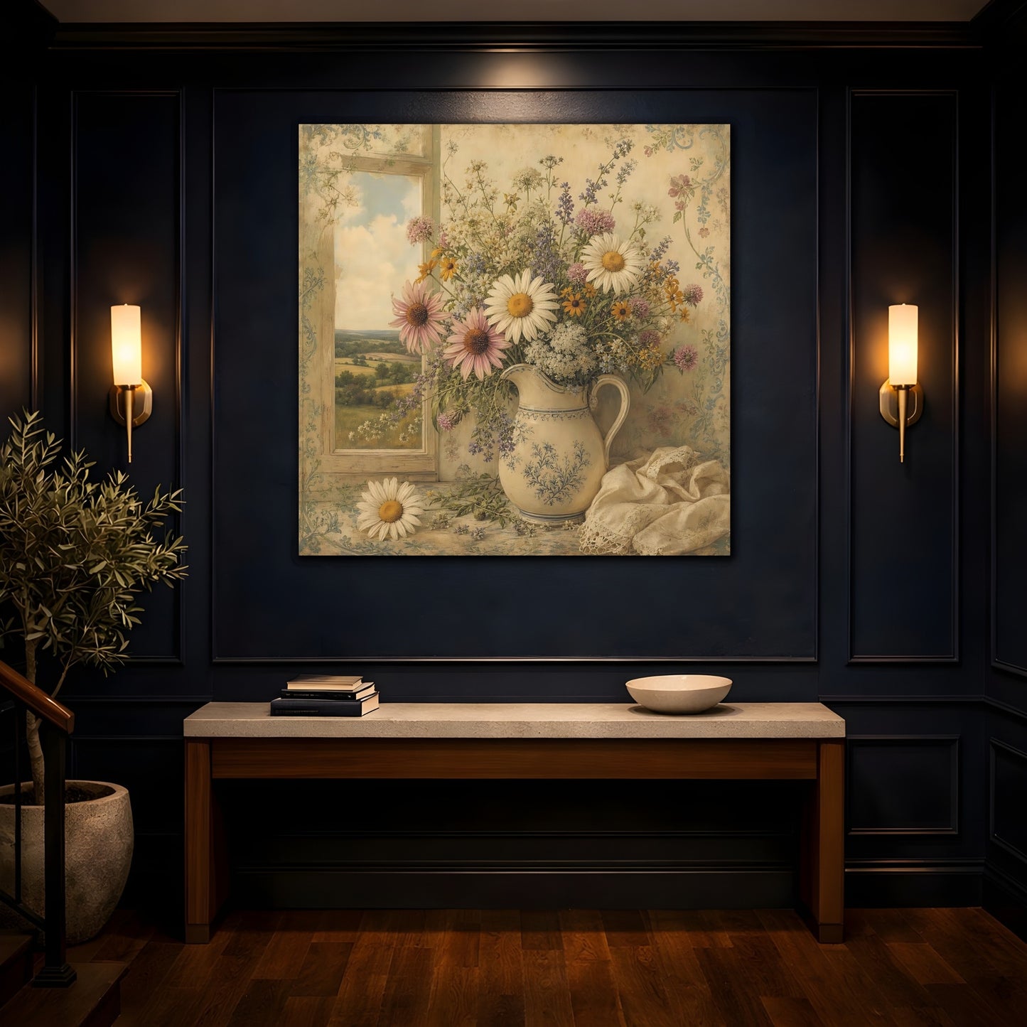 Mockup 4. Floral Floral Bouquet Vintage Floral Bouquet shown as stretched canvas wall art