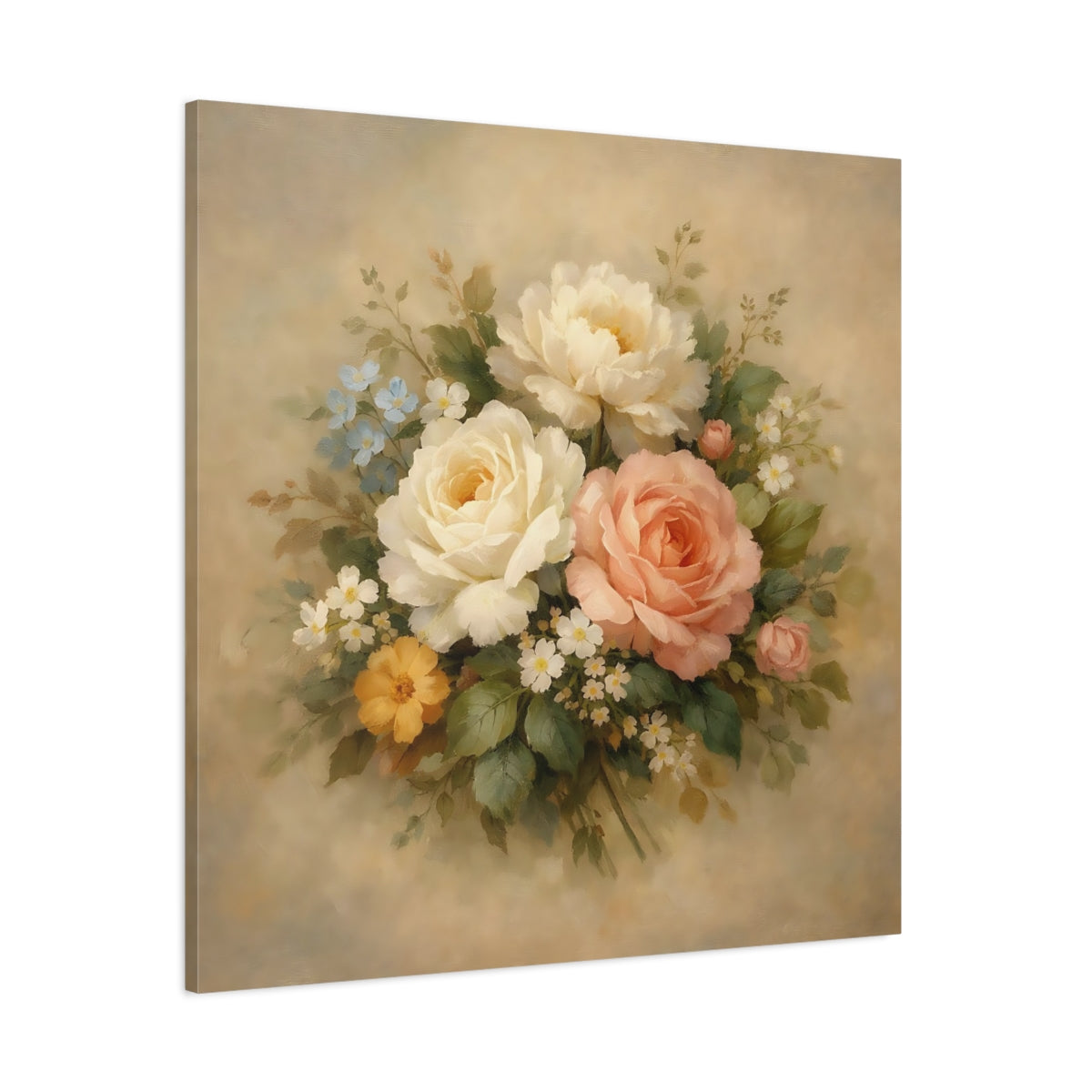 Main Mockup. Floral Floral Bouquet Vintage Floral Pastel shown as stretched canvas wall art