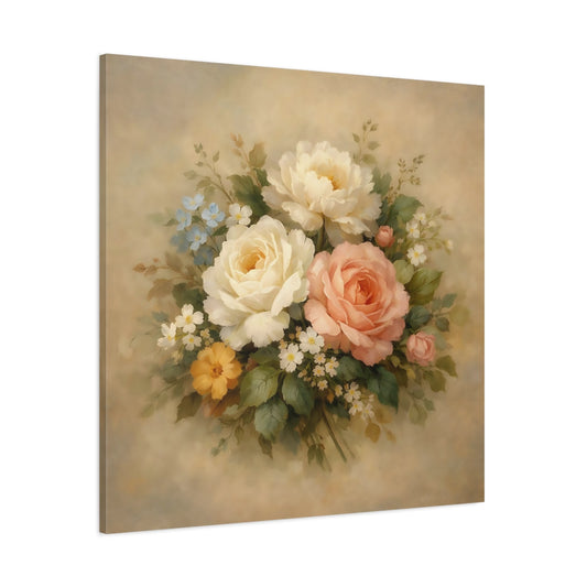 Main Mockup. Floral Floral Bouquet Vintage Floral Pastel shown as stretched canvas wall art