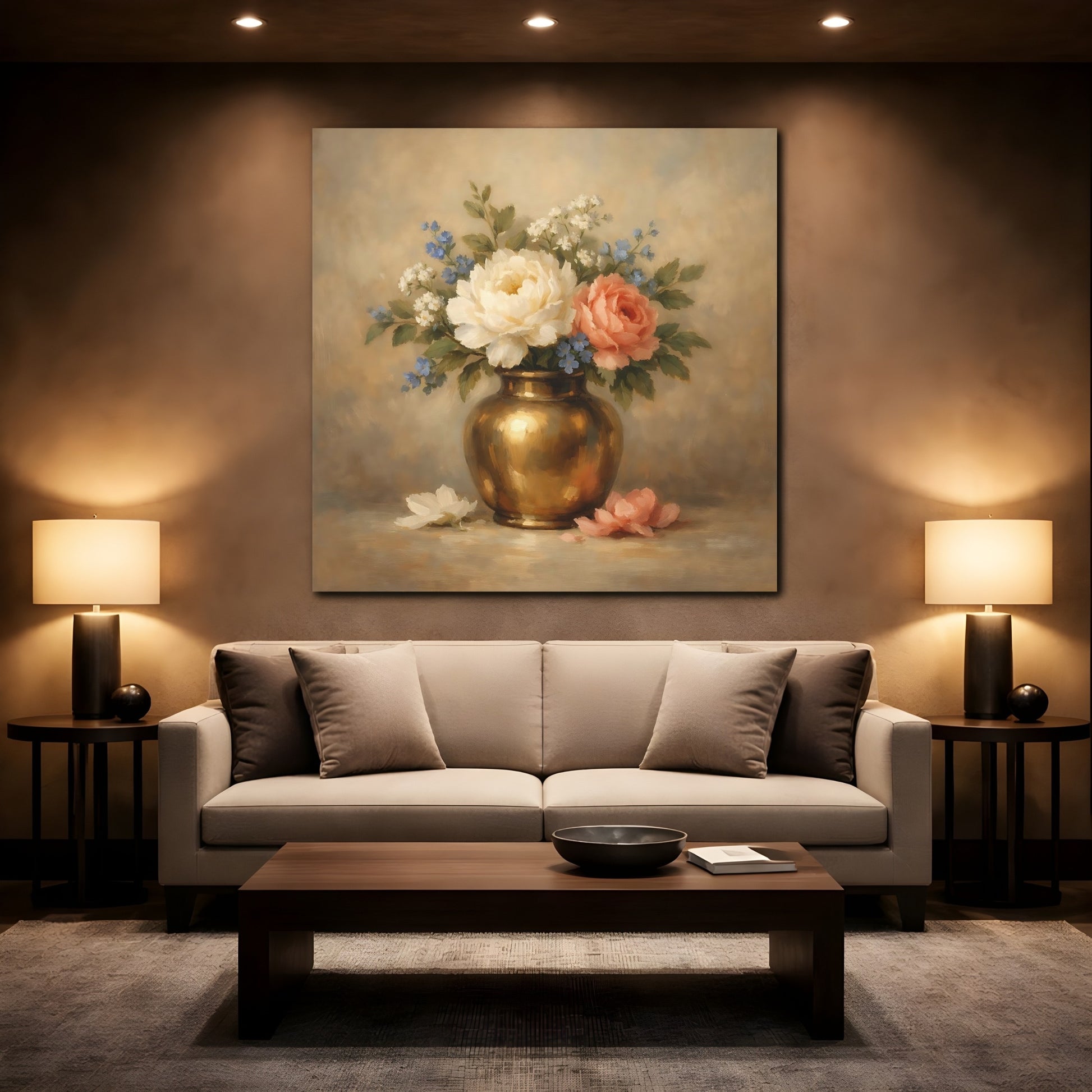 Mockup 2. Floral Floral Bouquet Vintage Floral shown as stretched canvas wall art