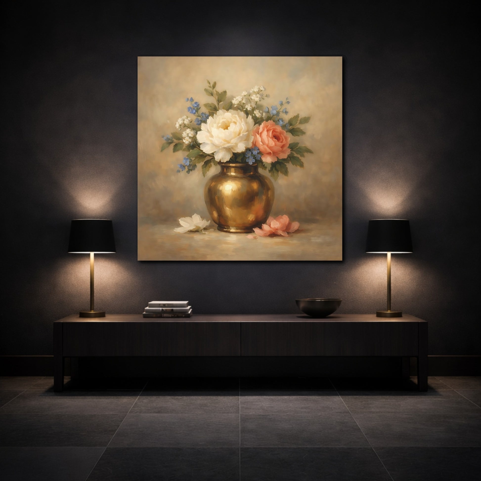 Mockup 3. Floral Floral Bouquet Vintage Floral shown as stretched canvas wall art