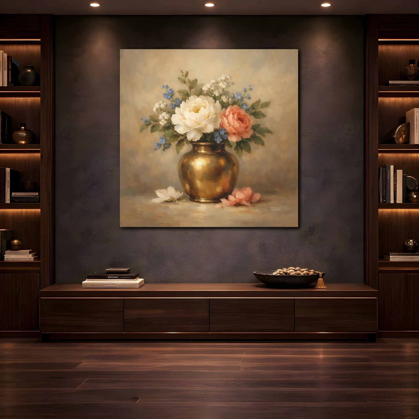 Mockup 4. Floral Floral Bouquet Vintage Floral shown as stretched canvas wall art