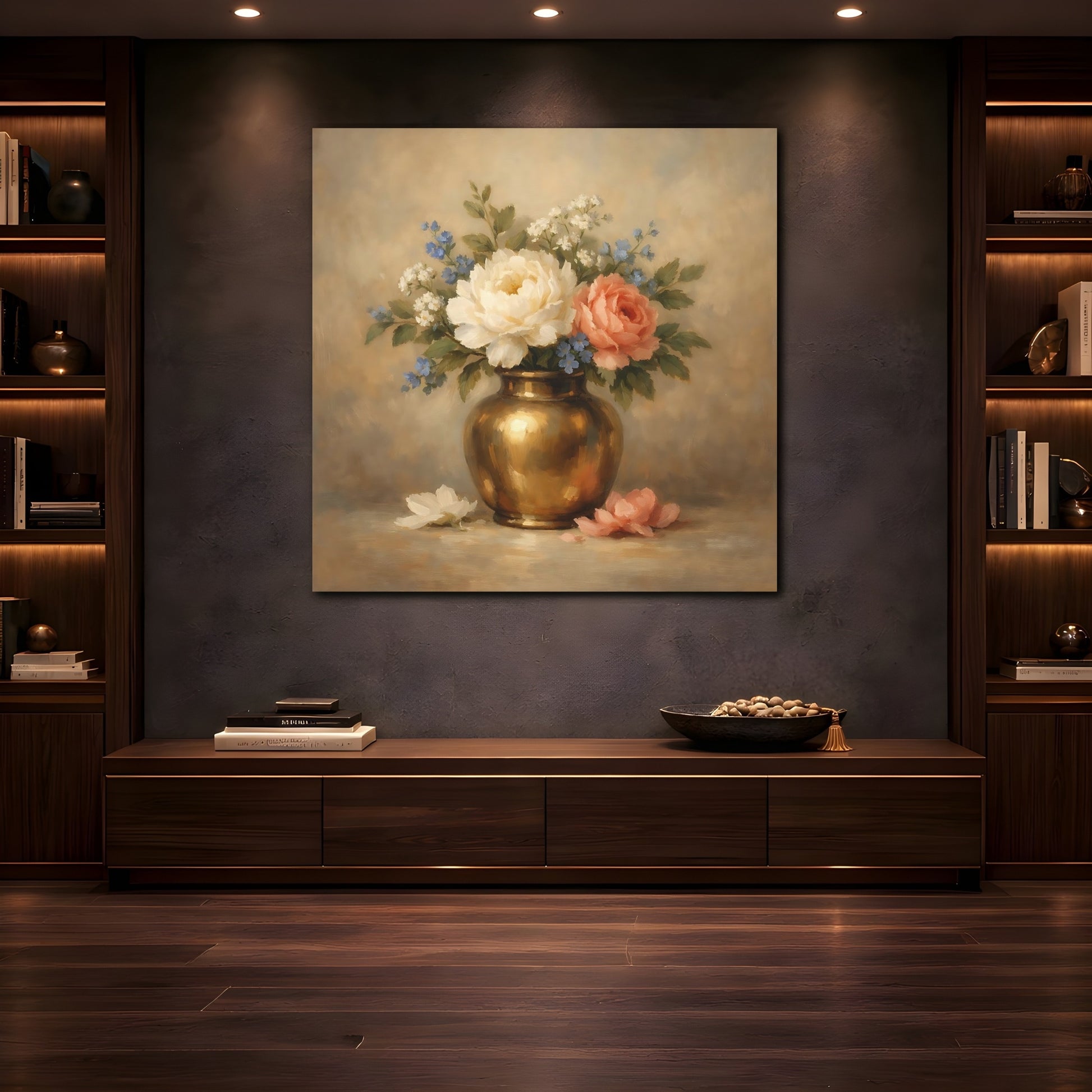 Mockup 4. Floral Floral Bouquet Vintage Floral shown as stretched canvas wall art