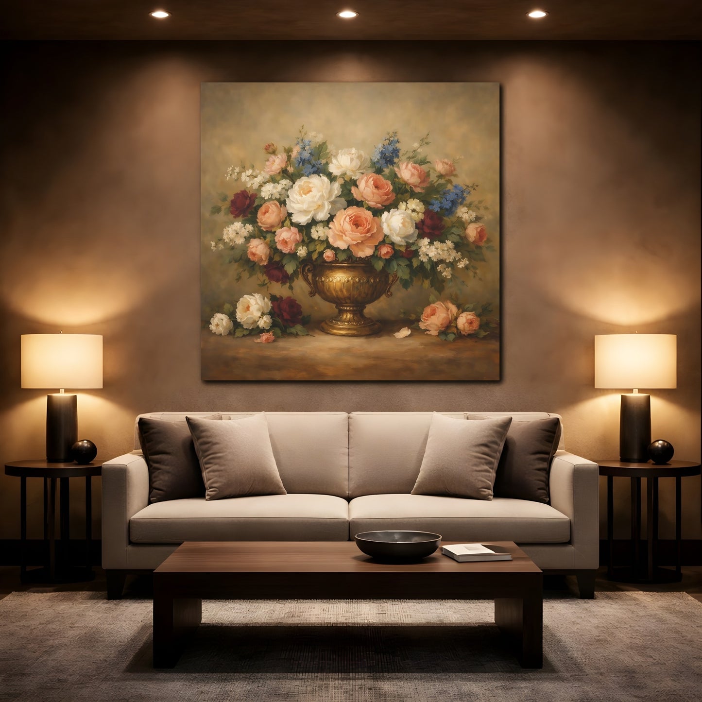 Mockup 2. Floral Floral Bouquet Vintage Floral Still Life shown as stretched canvas wall art