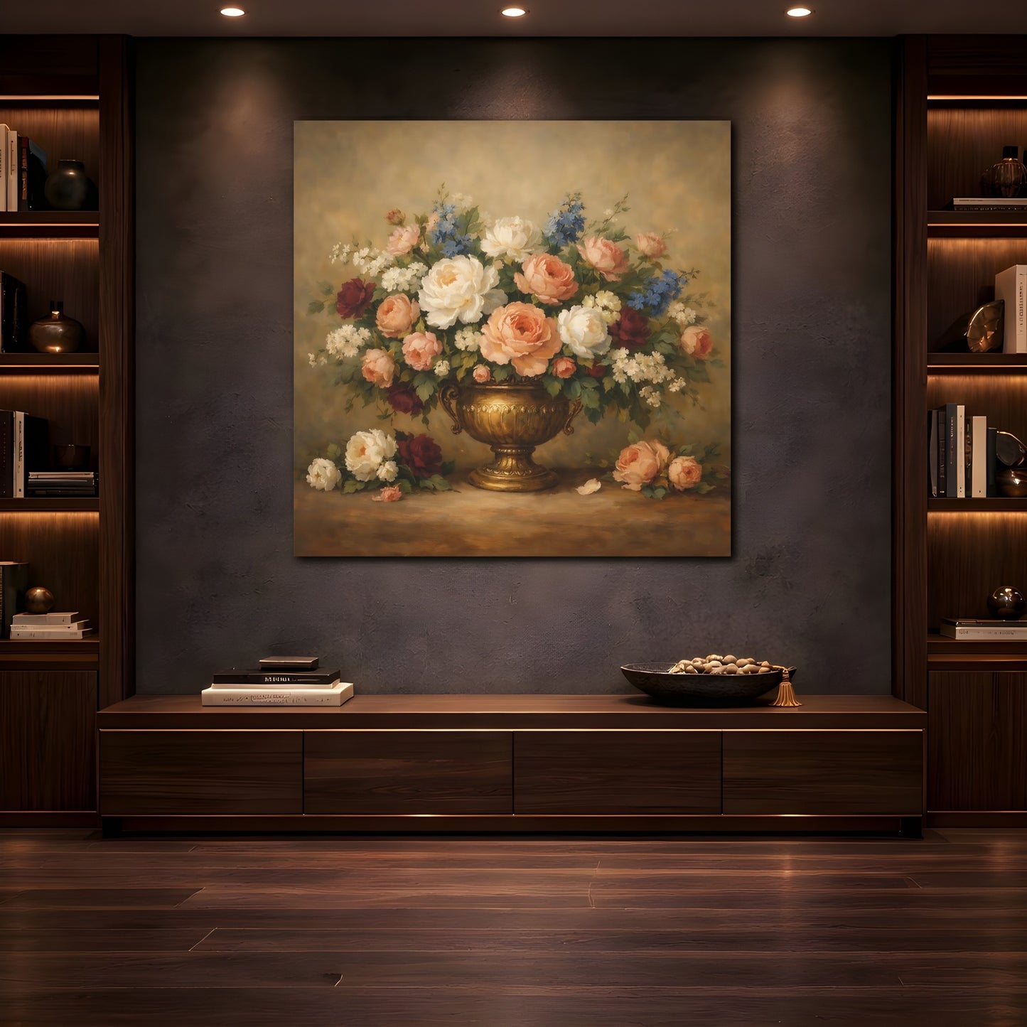 Mockup 4. Floral Floral Bouquet Vintage Floral Still Life shown as stretched canvas wall art