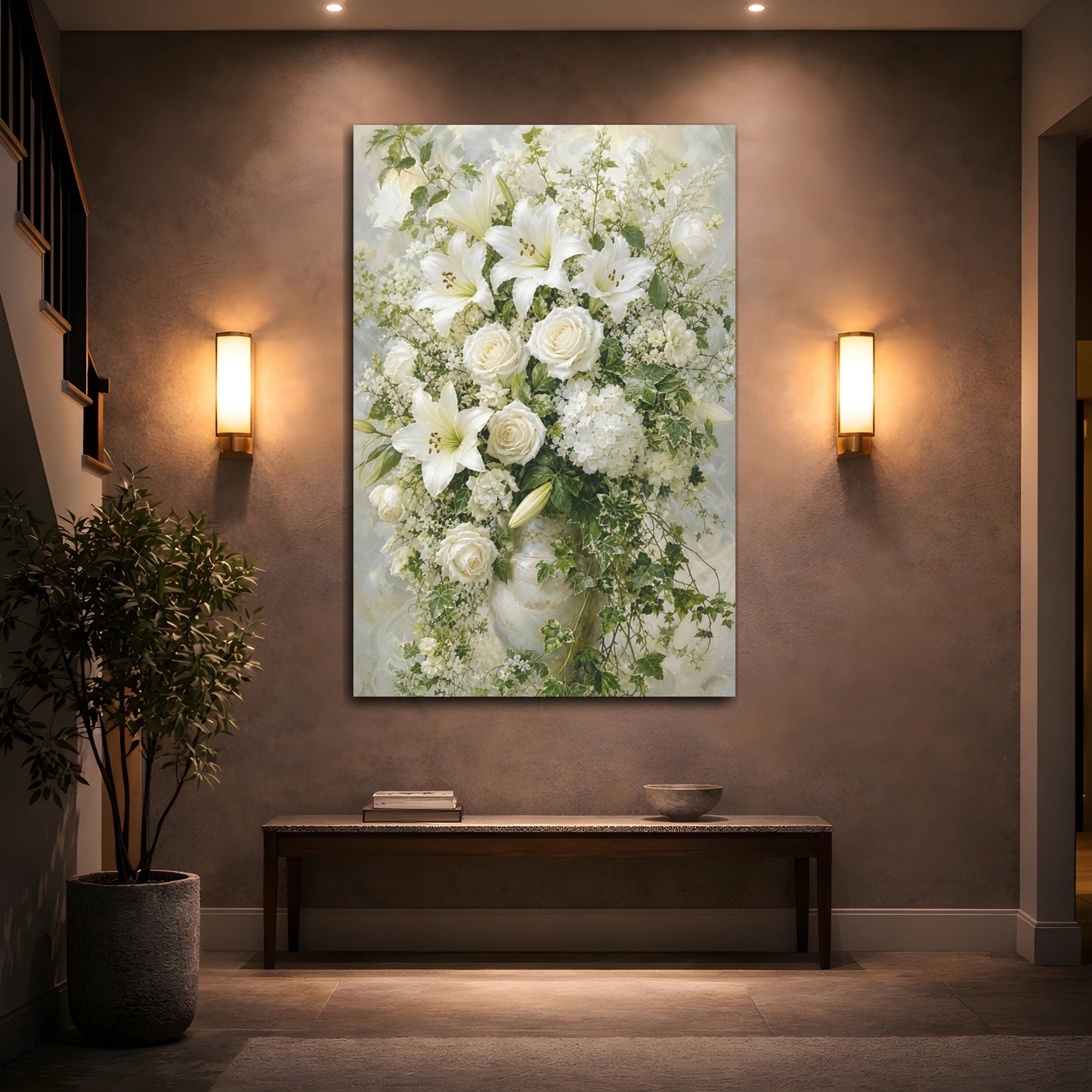 Mockup 2. Floral Floral Bouquet White Floral shown as canvas print