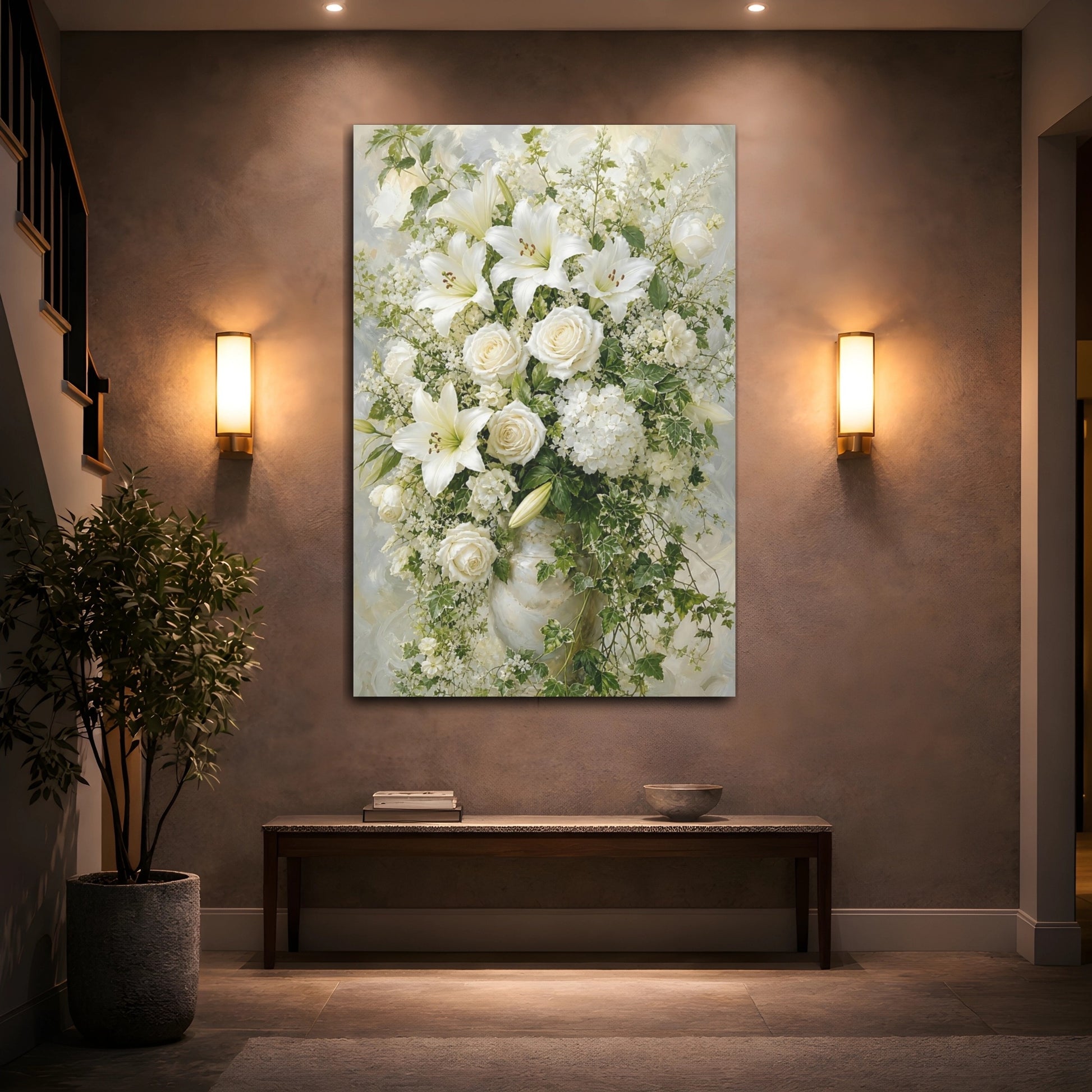 Mockup 2. Floral Floral Bouquet White Floral shown as canvas print