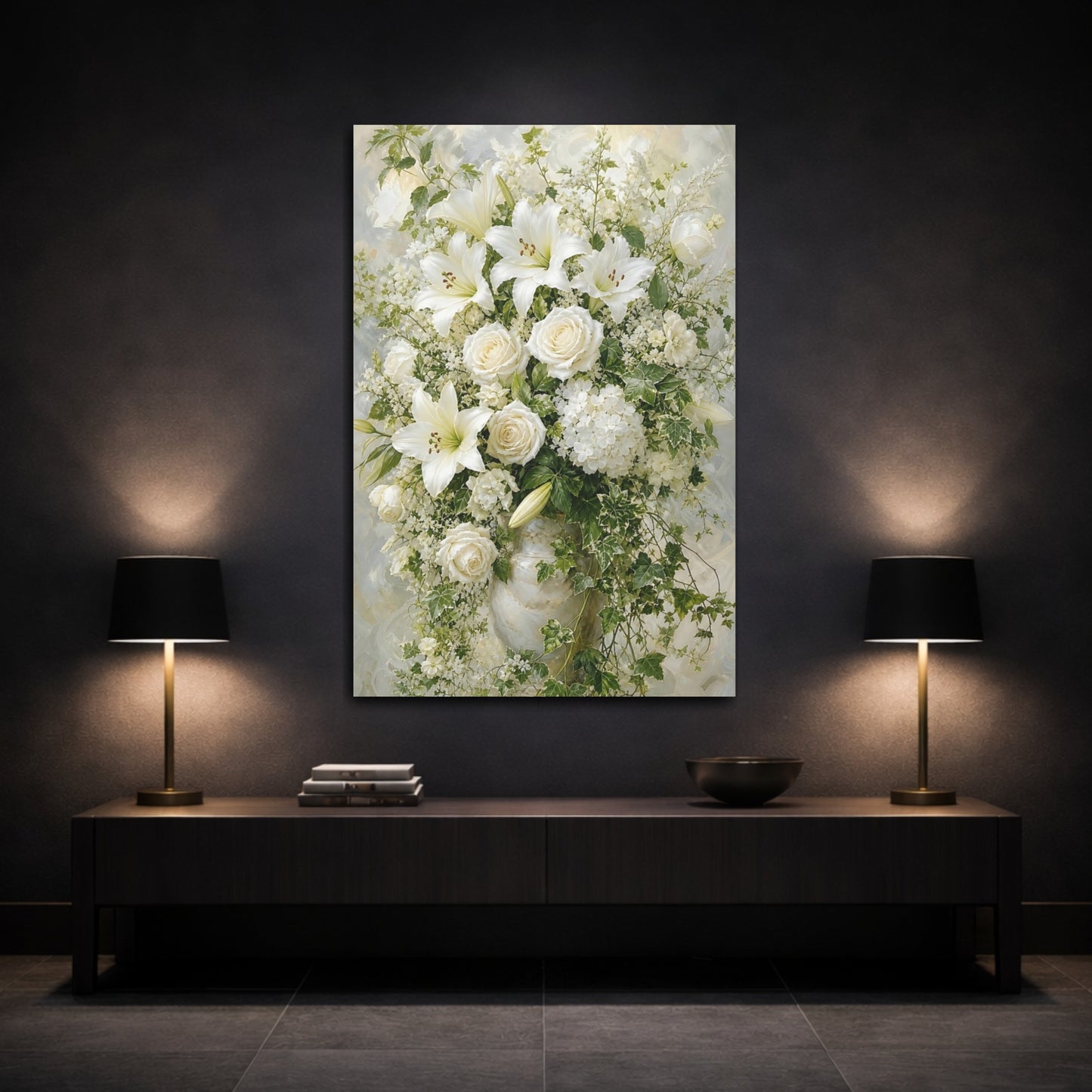 Mockup 3. Floral Floral Bouquet White Floral shown as canvas print