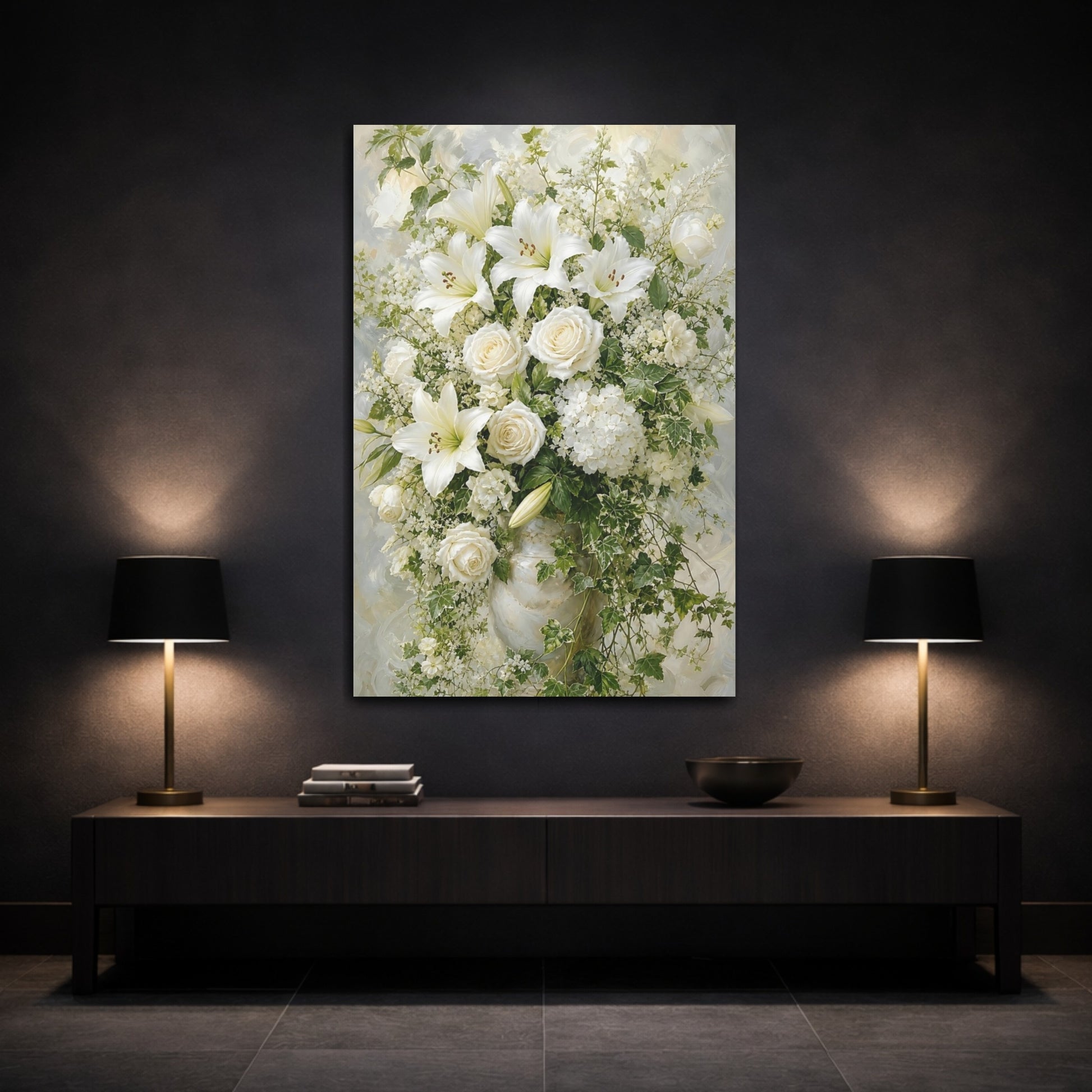 Mockup 3. Floral Floral Bouquet White Floral shown as canvas print