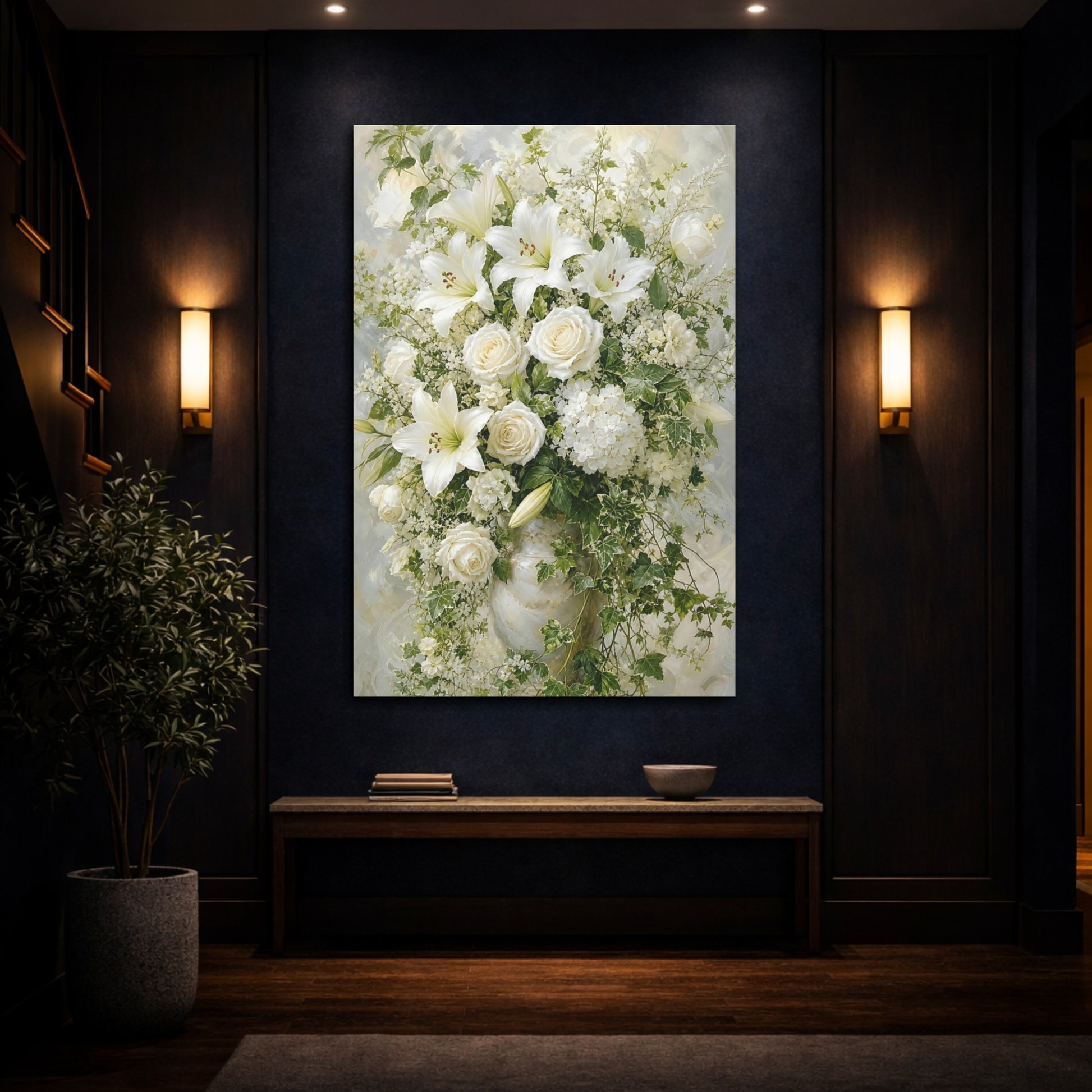 Mockup 4. Floral Floral Bouquet White Floral shown as canvas print